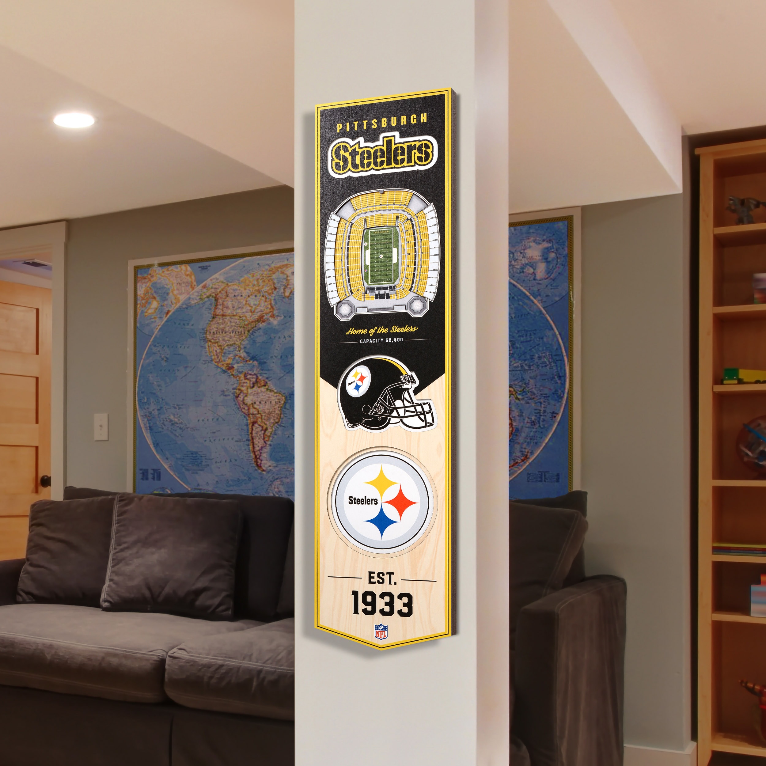 : Pittsburgh Steelers Man Cave Fan Banner Wall Door