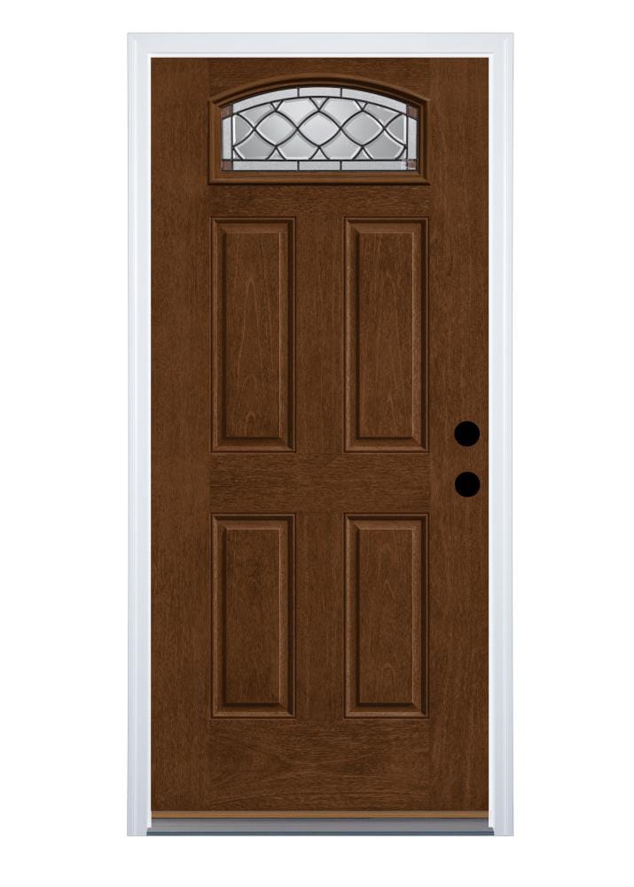 Therma-Tru Benchmark Doors TTB631429 Sheldon 36-in x 80-in Fiberglass 1/4 Lite Left-Hand Inswing Walnut Stained Prehung Single Front Door with Brickmould