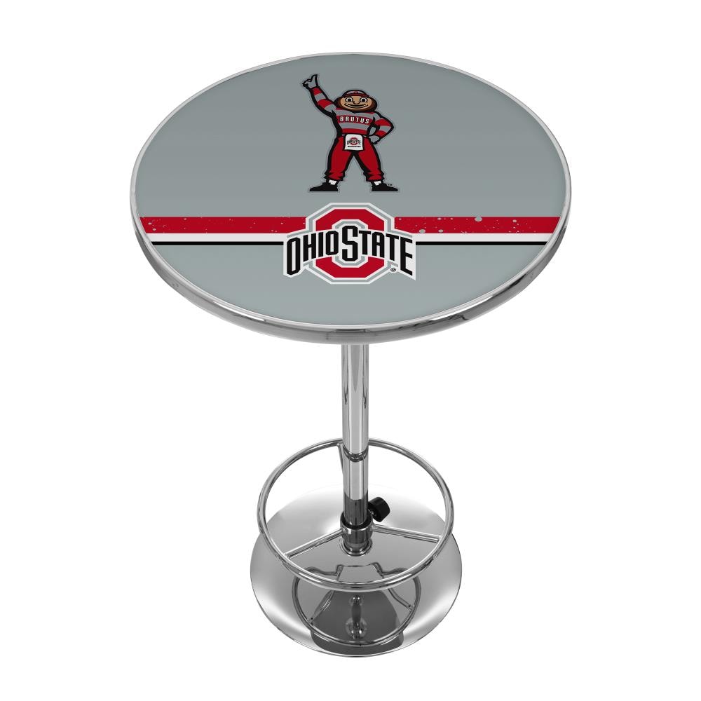 Trademark Gameroom OSU2000-STRIPE Ohio State Buckeyes Pub Tables Chrome Round Traditional Bar Table, Composite with Metal Pedestal Base 27.375-in L x 42-in H