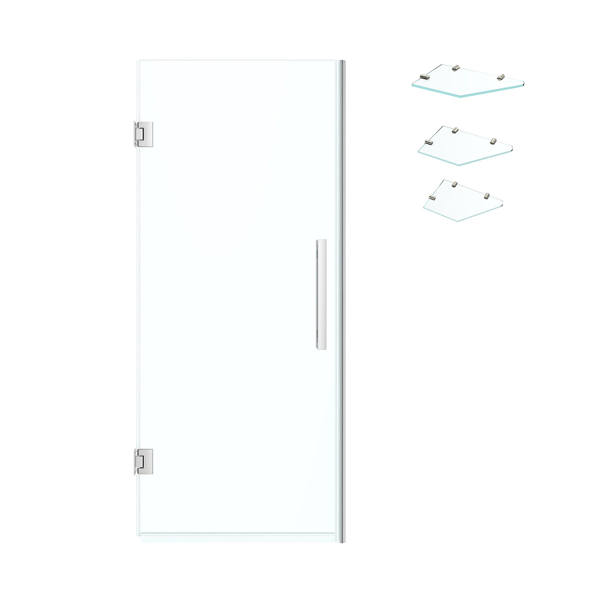 Chrome Frameless Pivot Shower Door Kit with Shelves, 72" Height