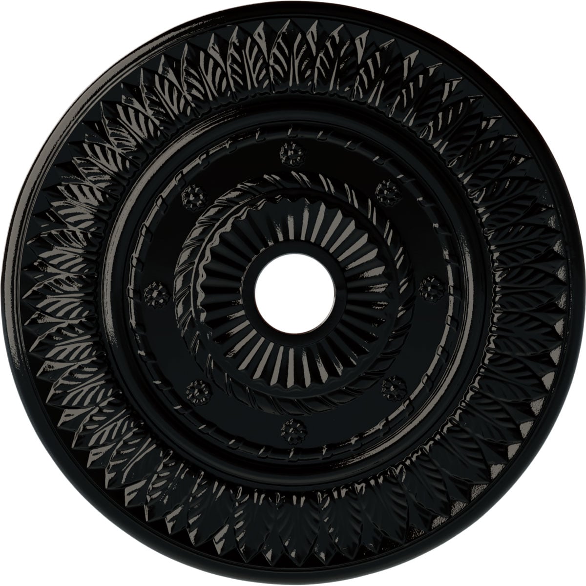 Ekena Millwork CM26LFBPS Leaf 26.75-in W x 26.75-in L Painted Black Pearl Polyurethane Whole Ceiling Medallion