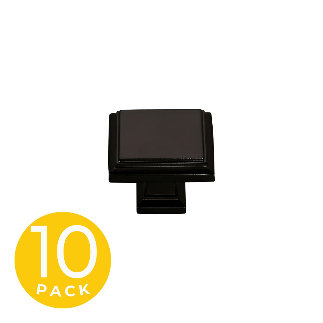 Sapphire SP-1071-K-BK-10 Accent 1-in Black Square Modern Cabinet Knob 10 -Pack