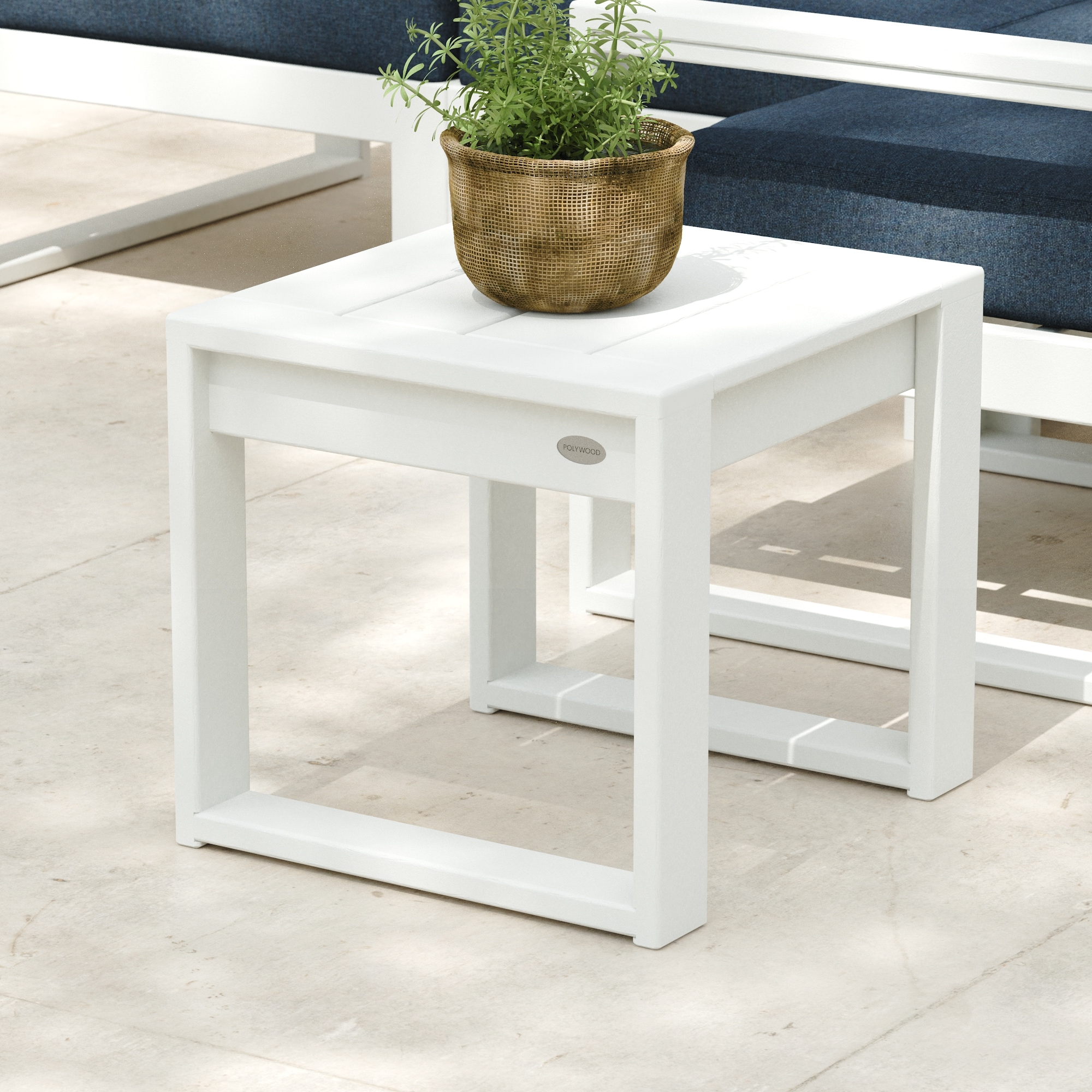 POLYWOOD 4608-WH Edge Square Outdoor End Table 18.32-in W x 19.87-in L