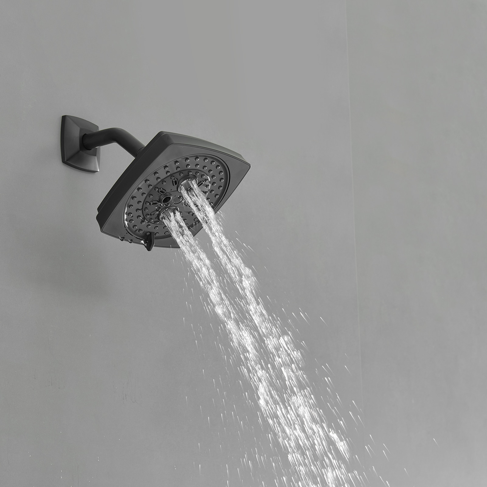 Matte Black Square Rainfall Shower Faucet Set with Tub Spout