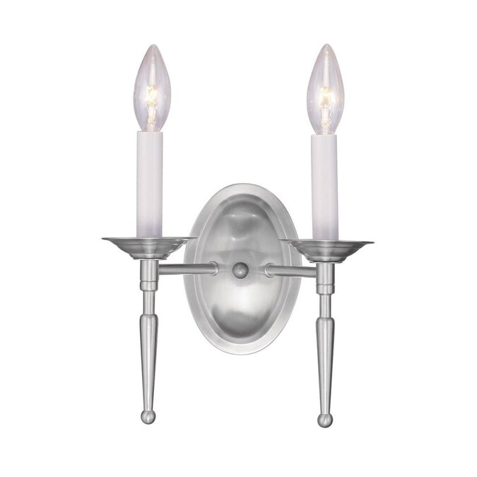 Livex Lighting Williamsburg 9 5 In W 2 Light Brushed Nickel Wall Sconce The Sconces Department At Com - Brushed Nickel Candle Wall Sconces