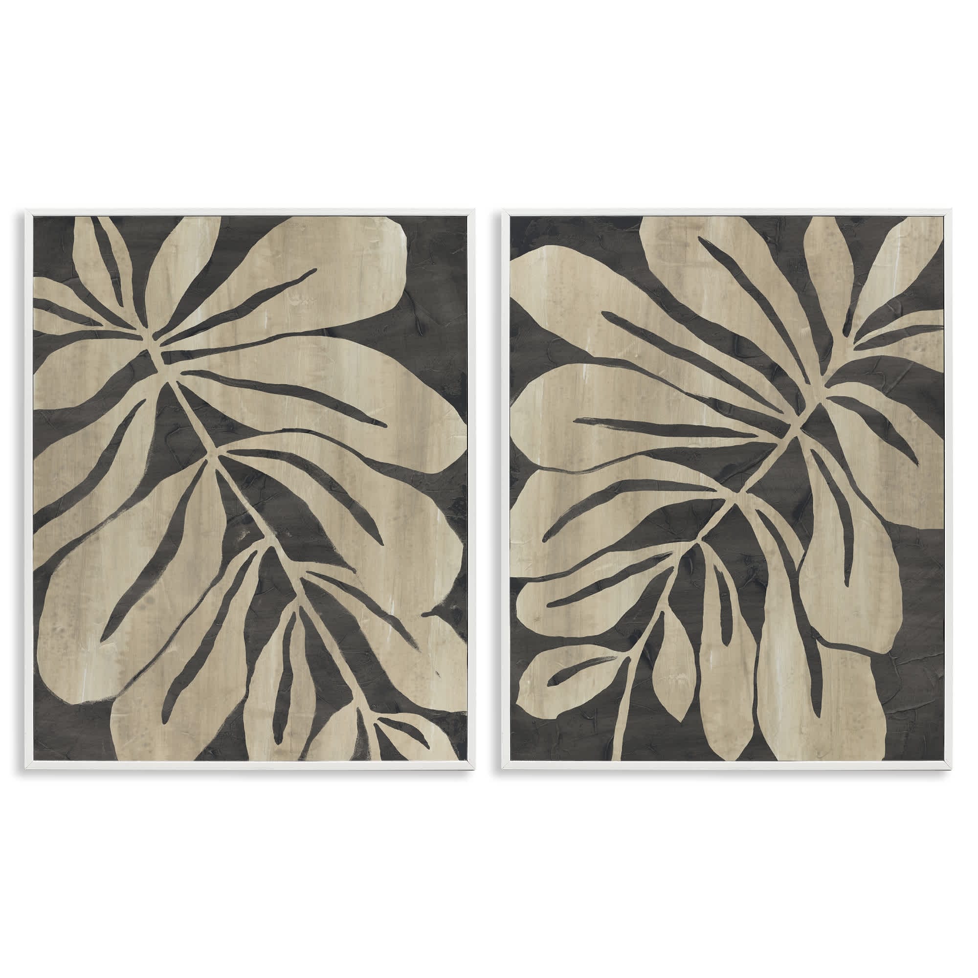 Stupell Industries B2-761-WFR-2PC-16X20 Rustic Curved Leaves 2pc Framed Giclee Set design by June Erica Vess
