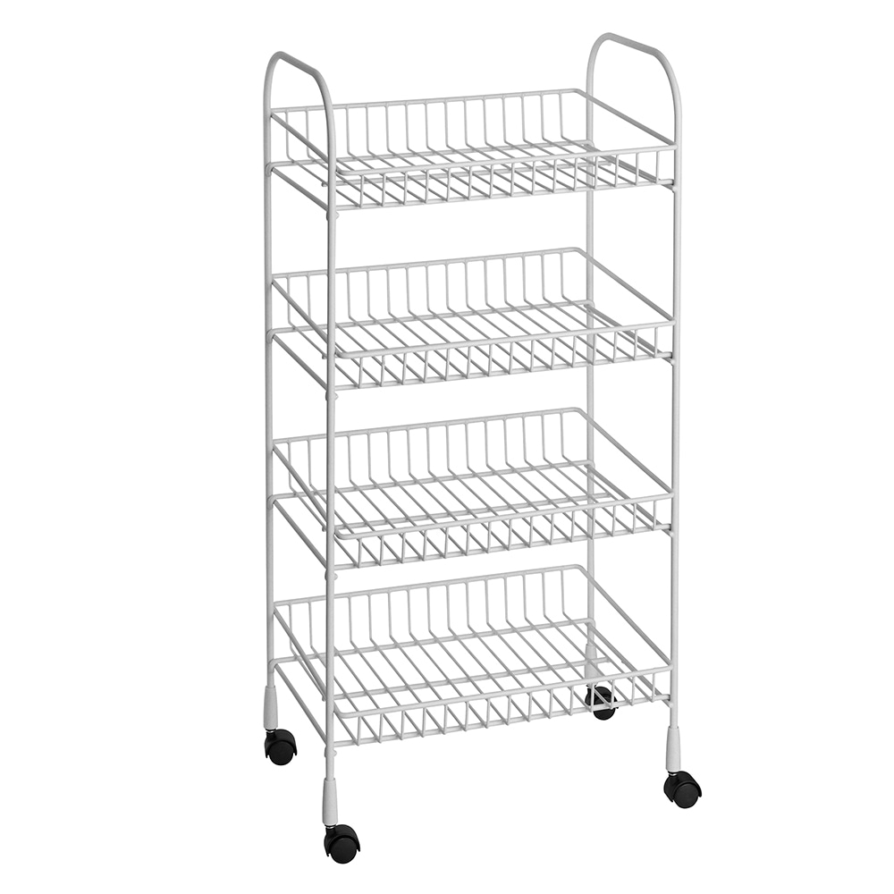 4 Tier White Metal Wire Basket Shelf Rolling Storage Cart Kitchen