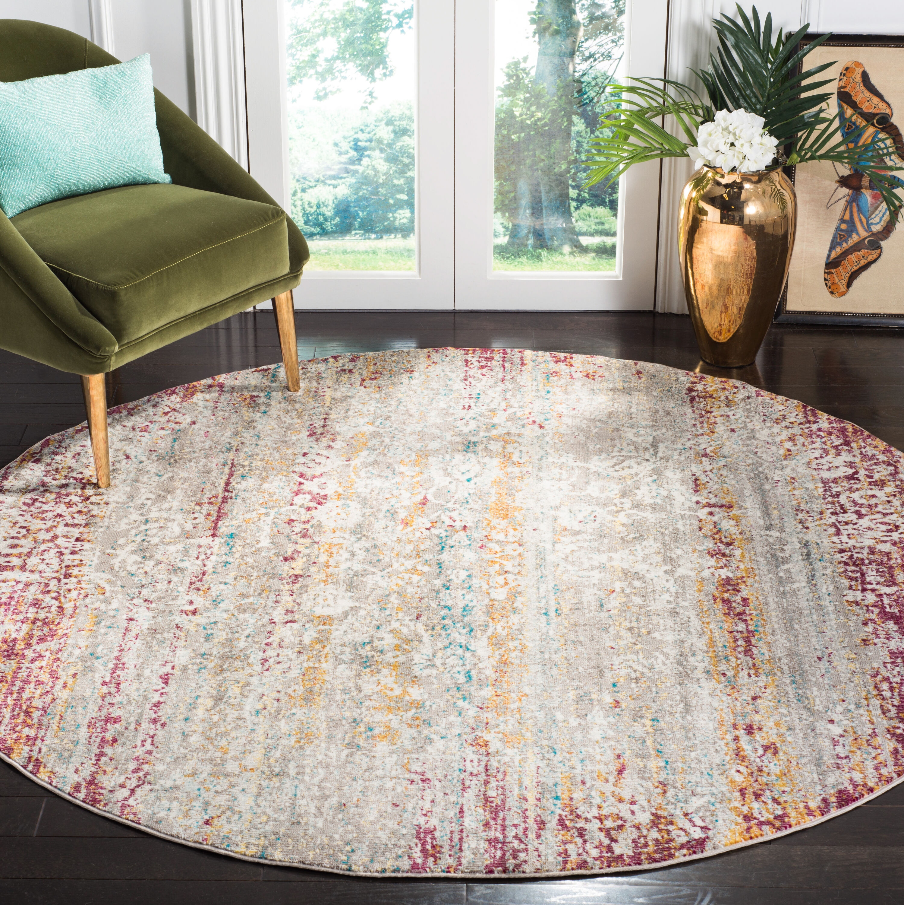 Safavieh ARA156R-6R Ara156R Aria Red/Cream 6ft-5in x 6ft-5in Round Rug