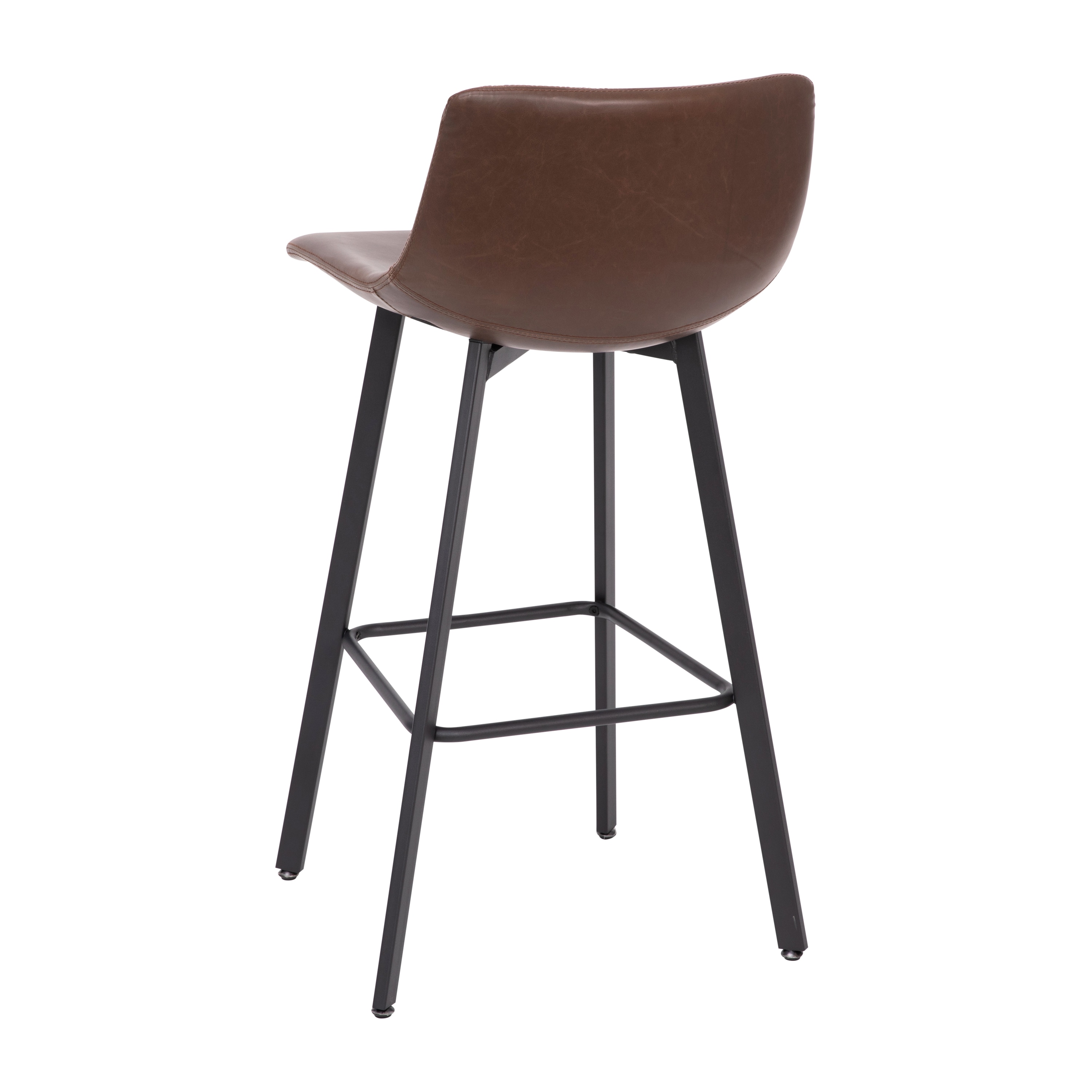 Chocolate Brown Faux Leather Counter Stools with Metal Frame, Set of 2
