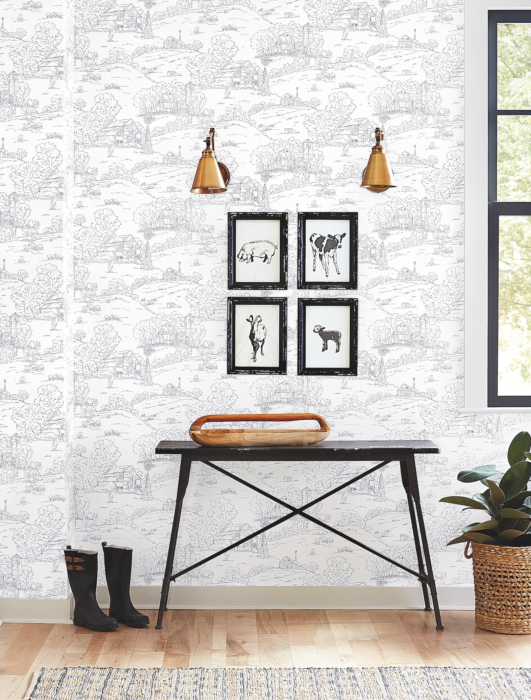 York Wallcoverings FH4032 Simply Farmhouse 56.4-Sq. Feet Navy Non-woven Animals Unpasted Wallpaper
