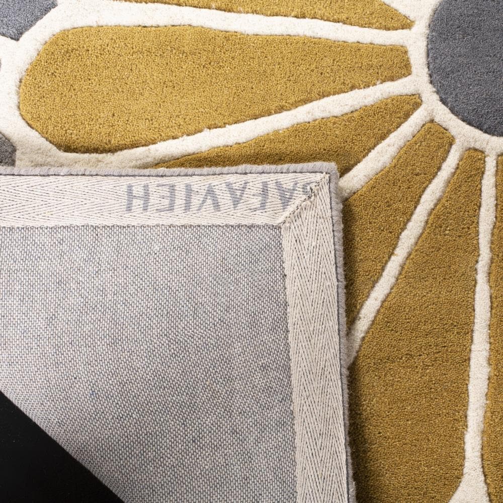 Gray and Yellow Floral Tufted Wool Square Rug, 6' x 6'