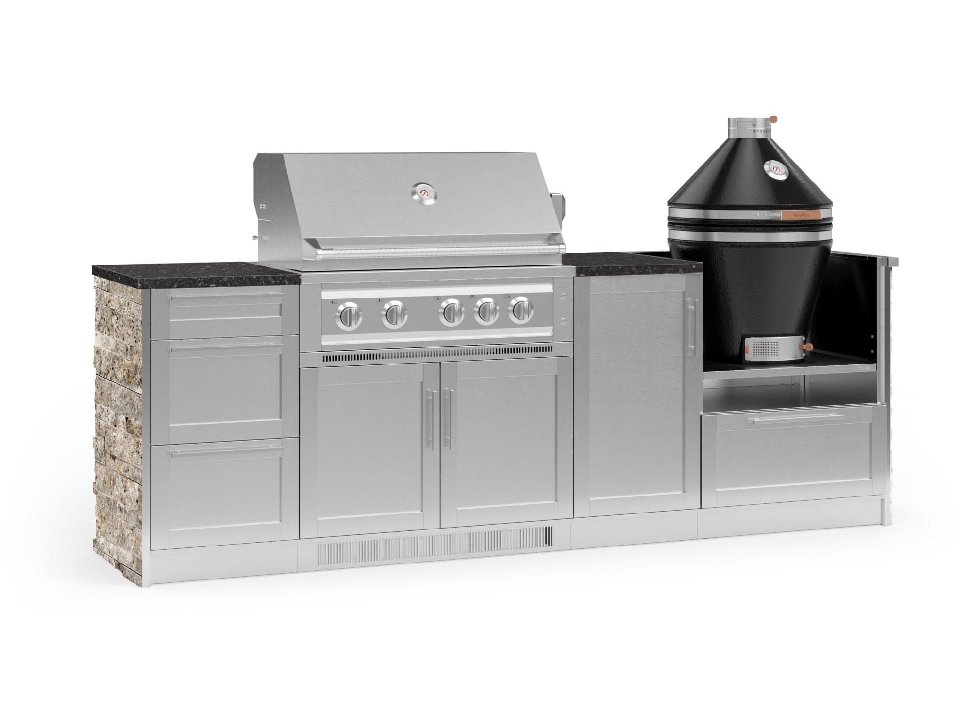NewAge Products 68836 Signature Series Cabinets Platinum Grill 8 -Piece 103.16-in W x 25.5-in D x 57.5-in H Modular Outdoor Kitchen Set 5 Burners