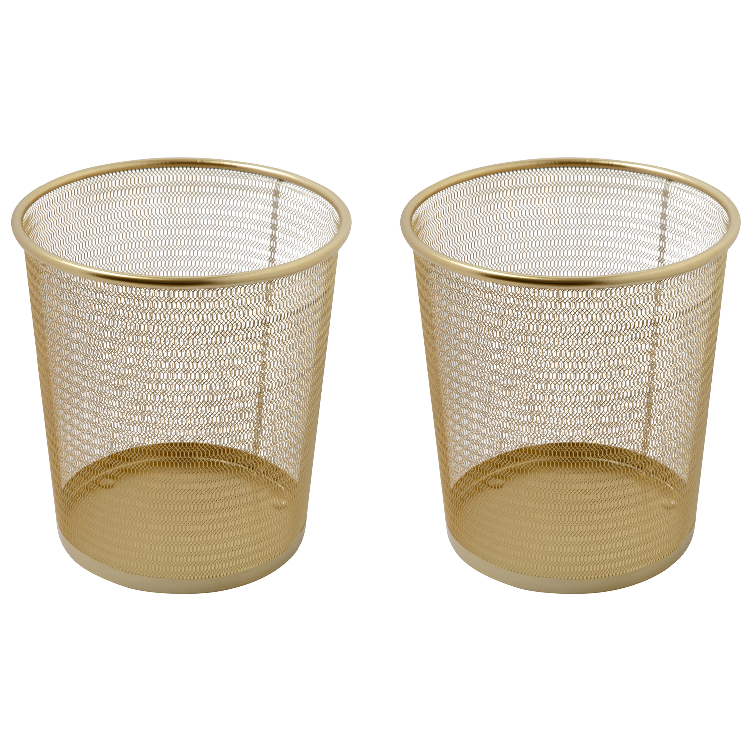 Martha Stewart Ryder Set of 2 Gold Mesh Metal Trash Cans for Home or Office- 4.5 Gallon Capacity