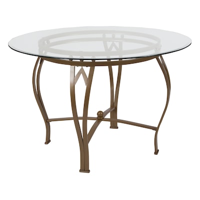 Flash Furniture Syracuse Top Matte Gold, Round Glass Dining Table Brass Base