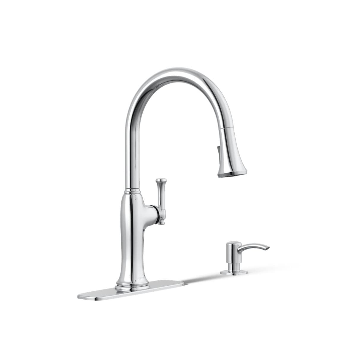 KOHLER R33393-SD-CP Kanan Polished Chrome Single Handle Deck-mount Kitchen Faucet with Sprayer ( Deck Plate Included ) (Soap Dispenser Included)
