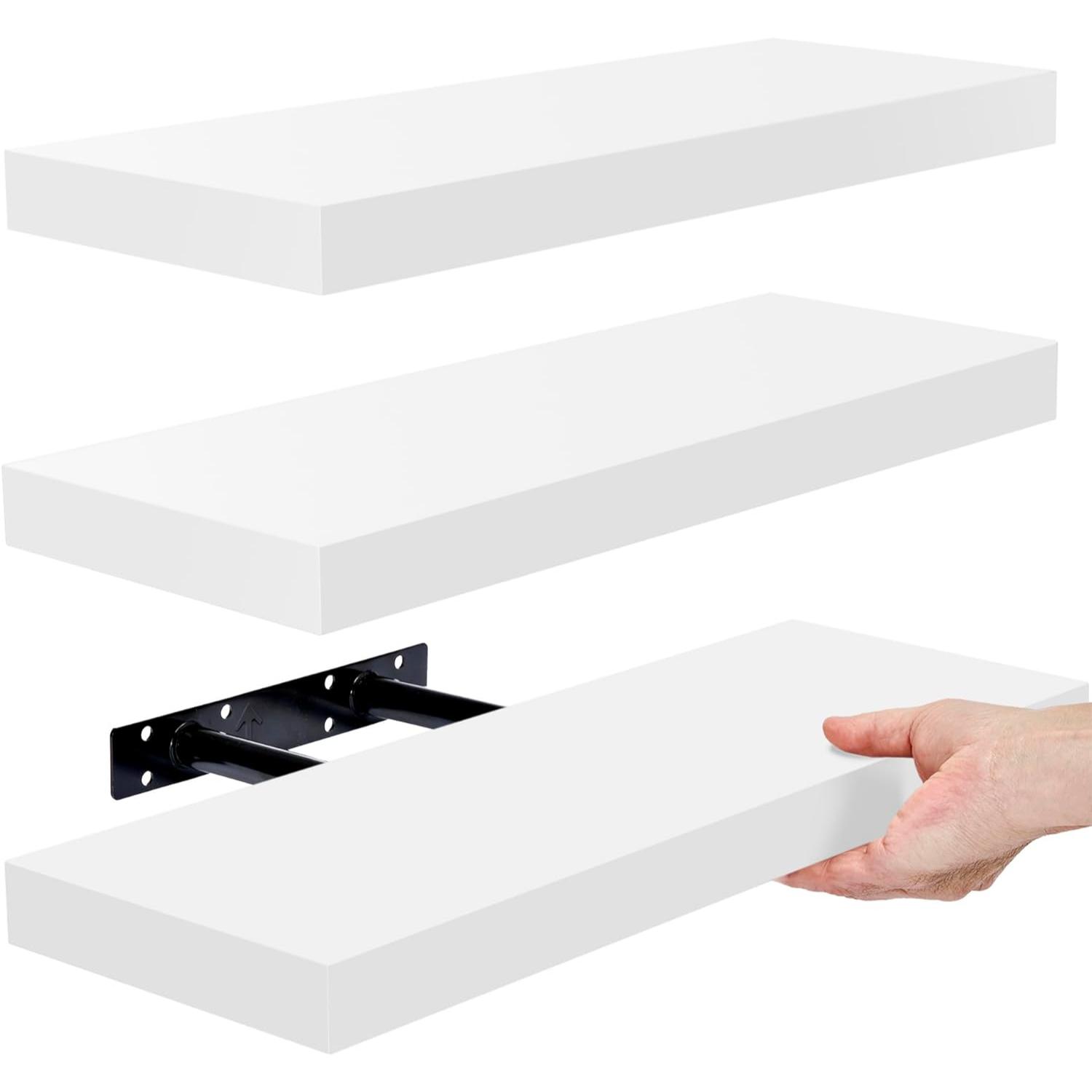 SORBUS WD-NTSHLV3-WH 16.25-Inches L x 5.5-Inches D x 1.5-Inches H White Wood Rectangular Floating shelf 3 Decorative Shelves