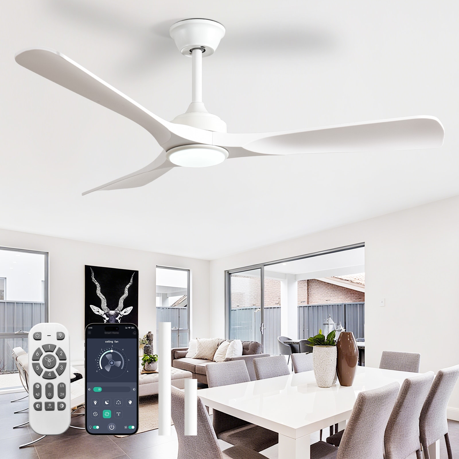 Depuley 180C 51-in white with white Blades LED Smart Fandelier Ceiling Fan With Light and Remote Control Included 3 -Blade