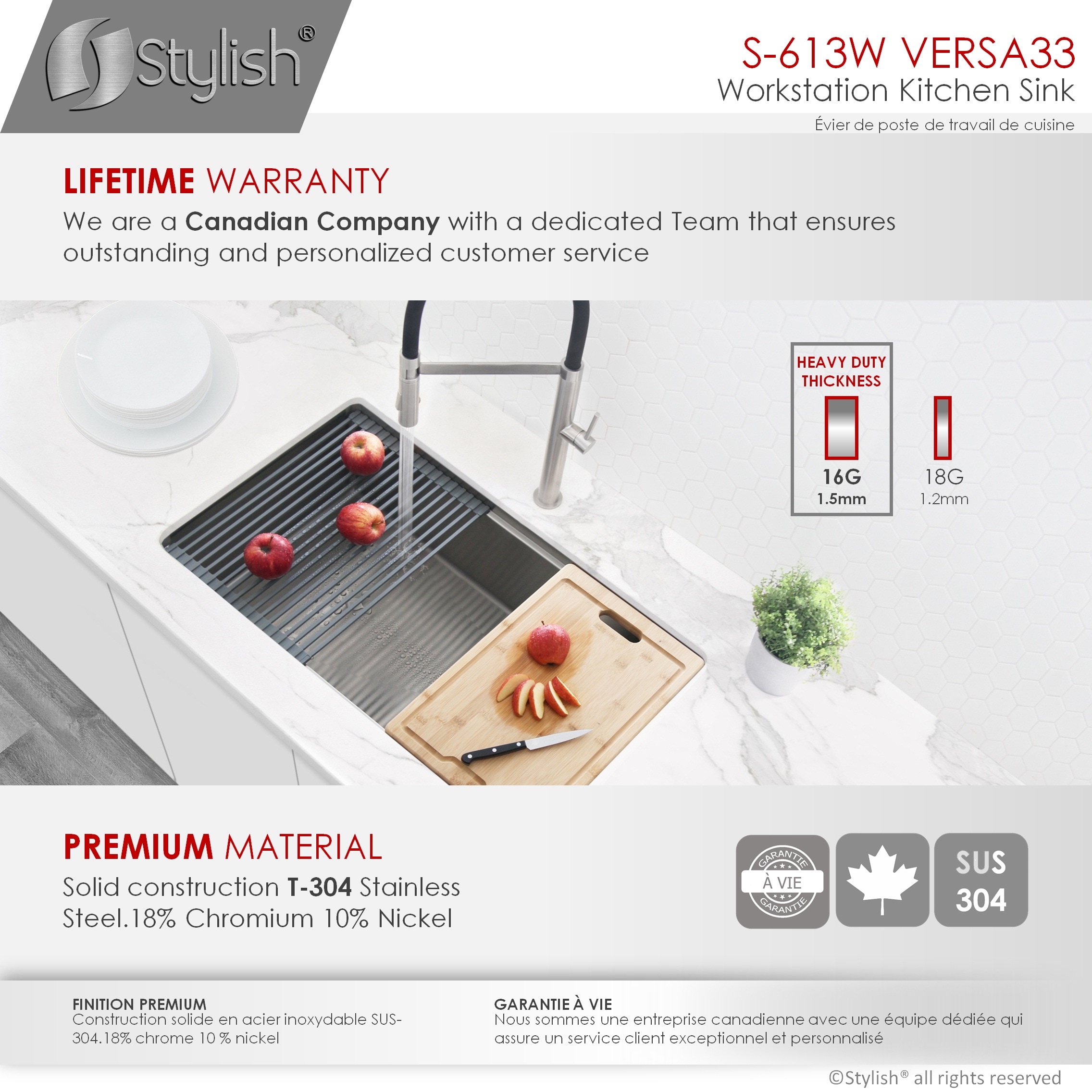 Versa 33'' Stainless Steel Single Bowl Workstation Sink with Accessories