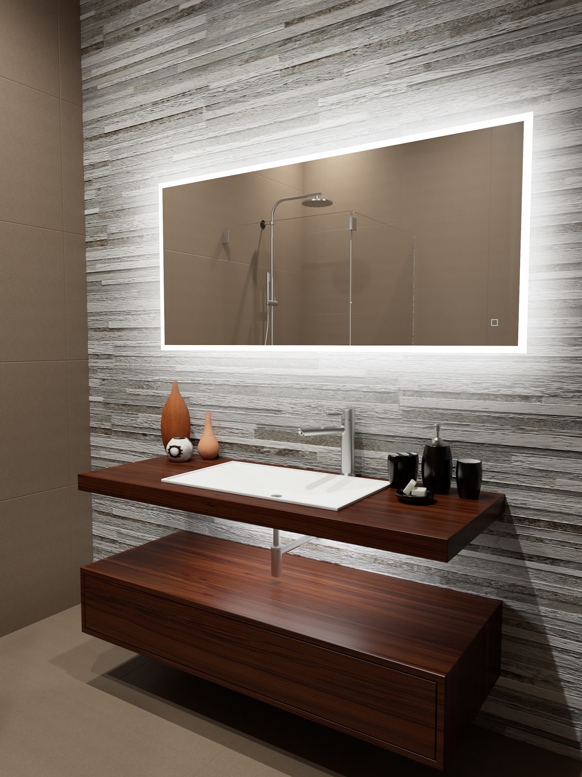 Suite Mirror REFLX60286000 60-Inches x 28-Inches Polished Frameless Rectangle Dimmable Lighted Fog Free Bathroom Vanity Mirror ( 6000K )