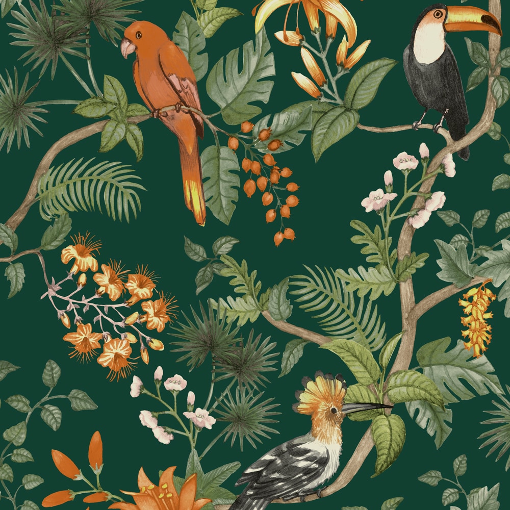 Birds Of Paradise Wallpaper Sage Green  WP 051  Shaakh