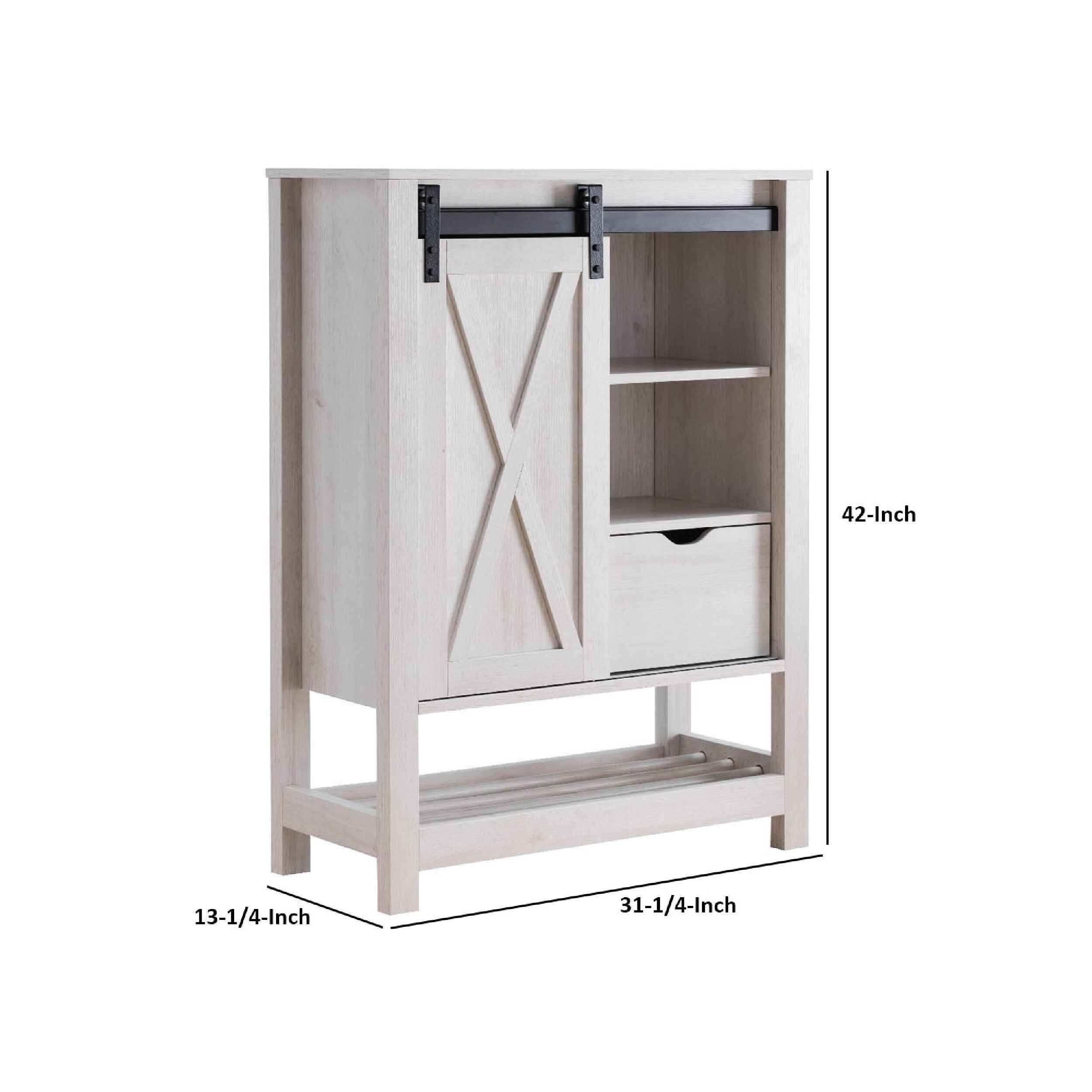 3-Tier Wodden Bathroom Cabinet with Sliding Barn Door and 3-Position Adjustable Shelves-White