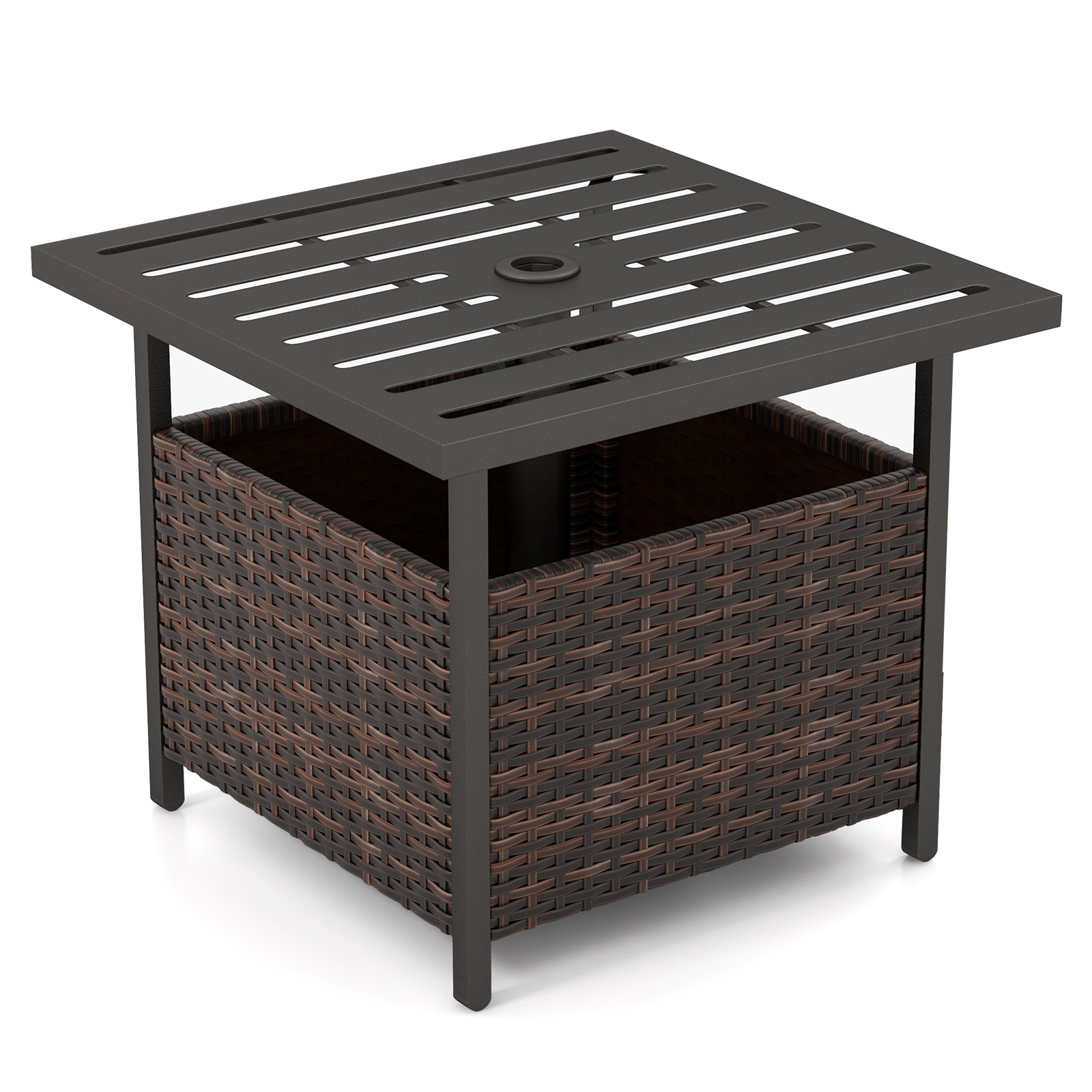 WELLFOR BASINGG32 Square Wicker Outdoor Coffee 22-in W x 22-in L with Umbrella Hole