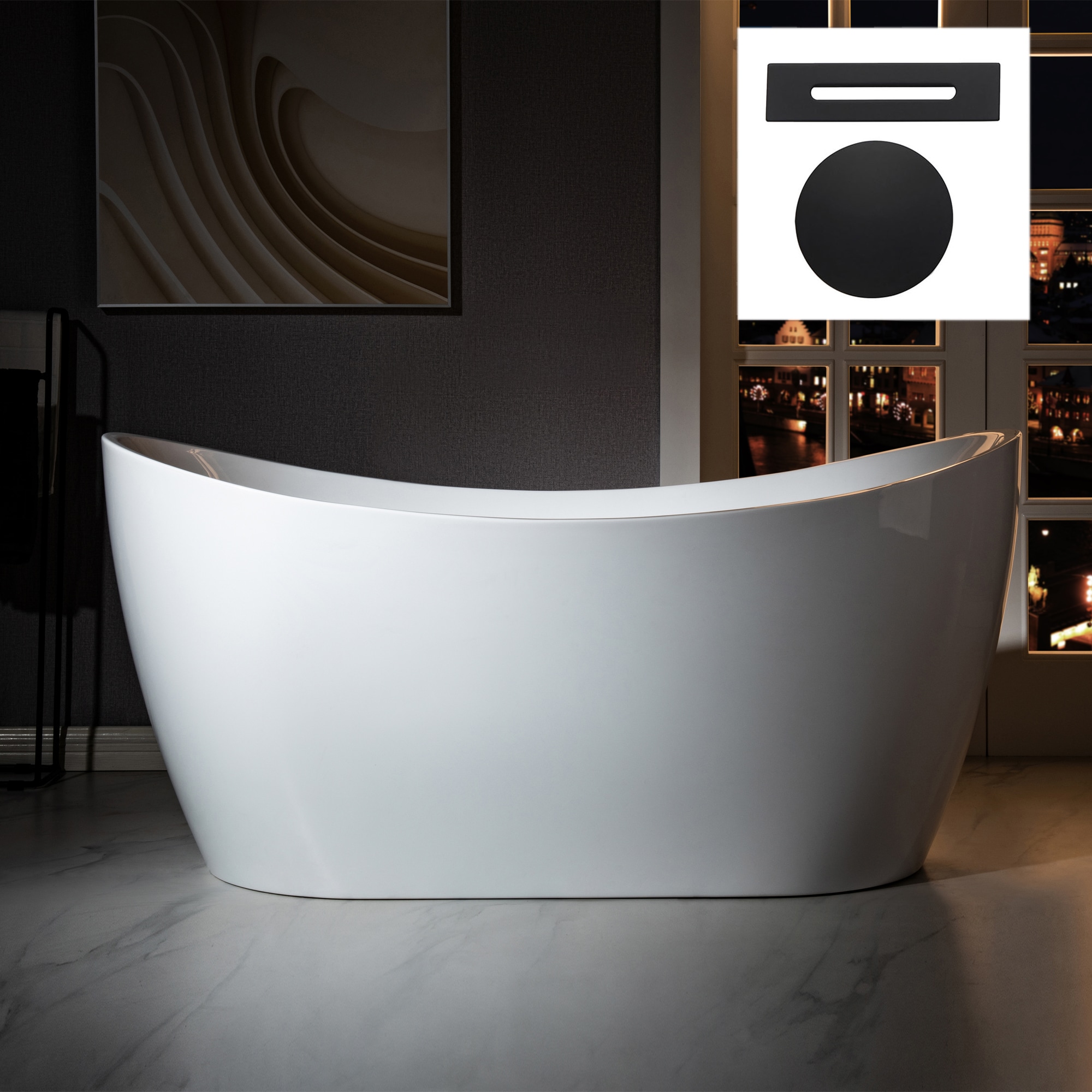 Inspiration 28.75-in x 59-in White with Matte Black Trim Acrylic Oval Freestanding Soaking Bathtub with Drain (Center Drain) | - Woodbridge LB316