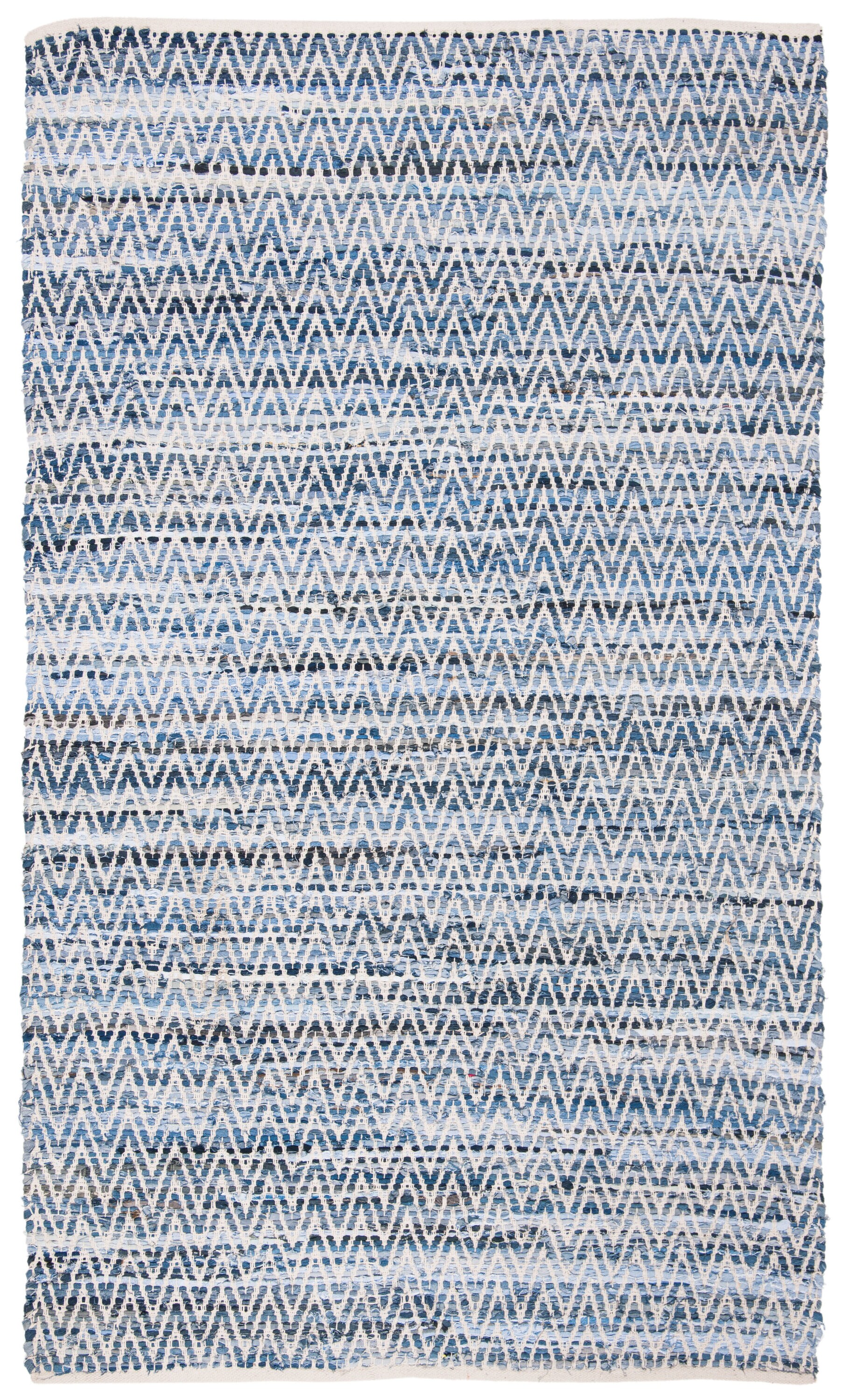Turquoise and Ivory Cotton-Synthetic 3' x 5' Reversible Flat Woven Rug