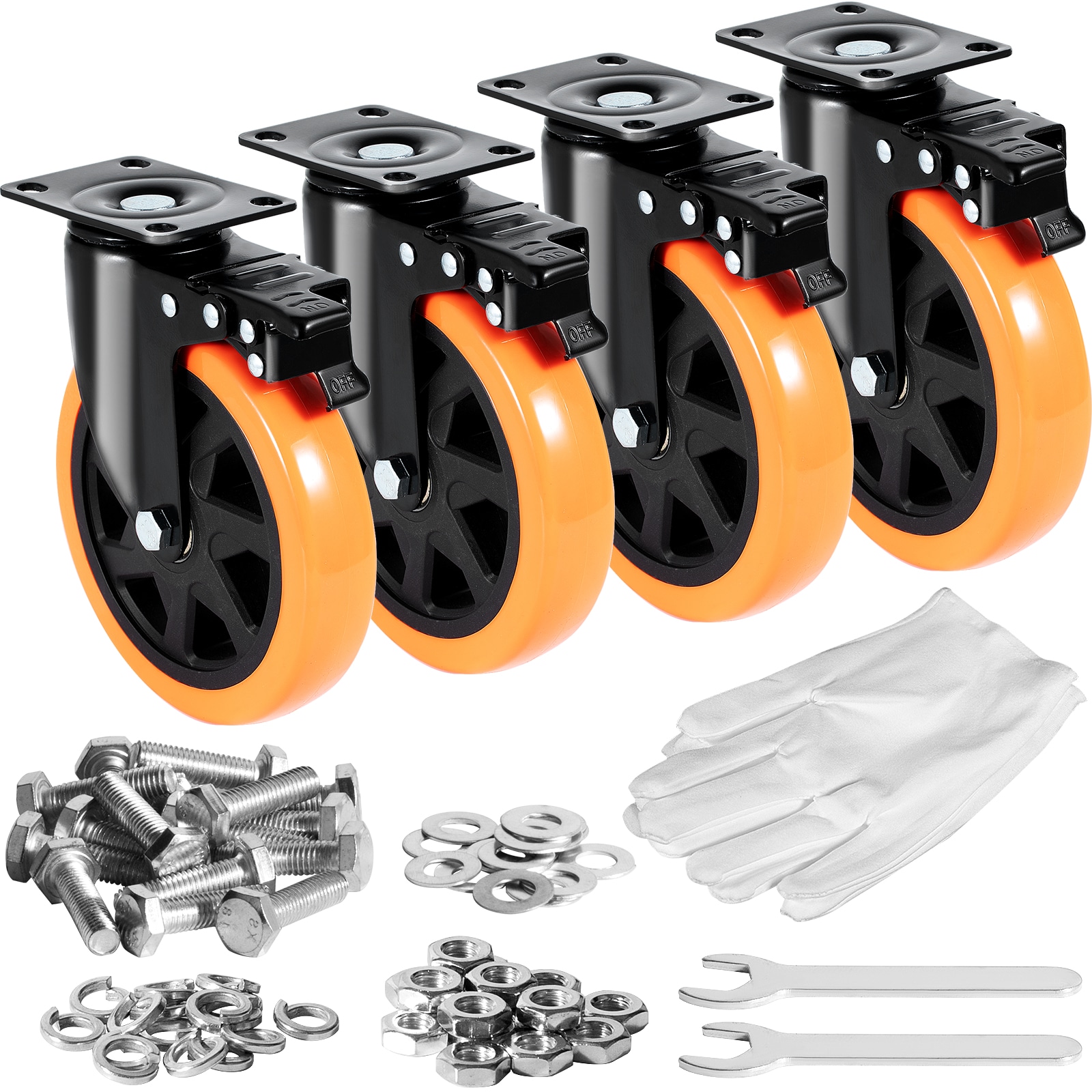 VEVOR SCPBJLCSJAZ401140V0 Caster Wheels  6-inch Swivel Plate Casters  Set of 4  with Security A/B Locking No Noise PVC Wheels  Heavy Duty 700 lbs Load Capacity Per Caster  Non-Marking Wheels for Cart Furniture Workbench