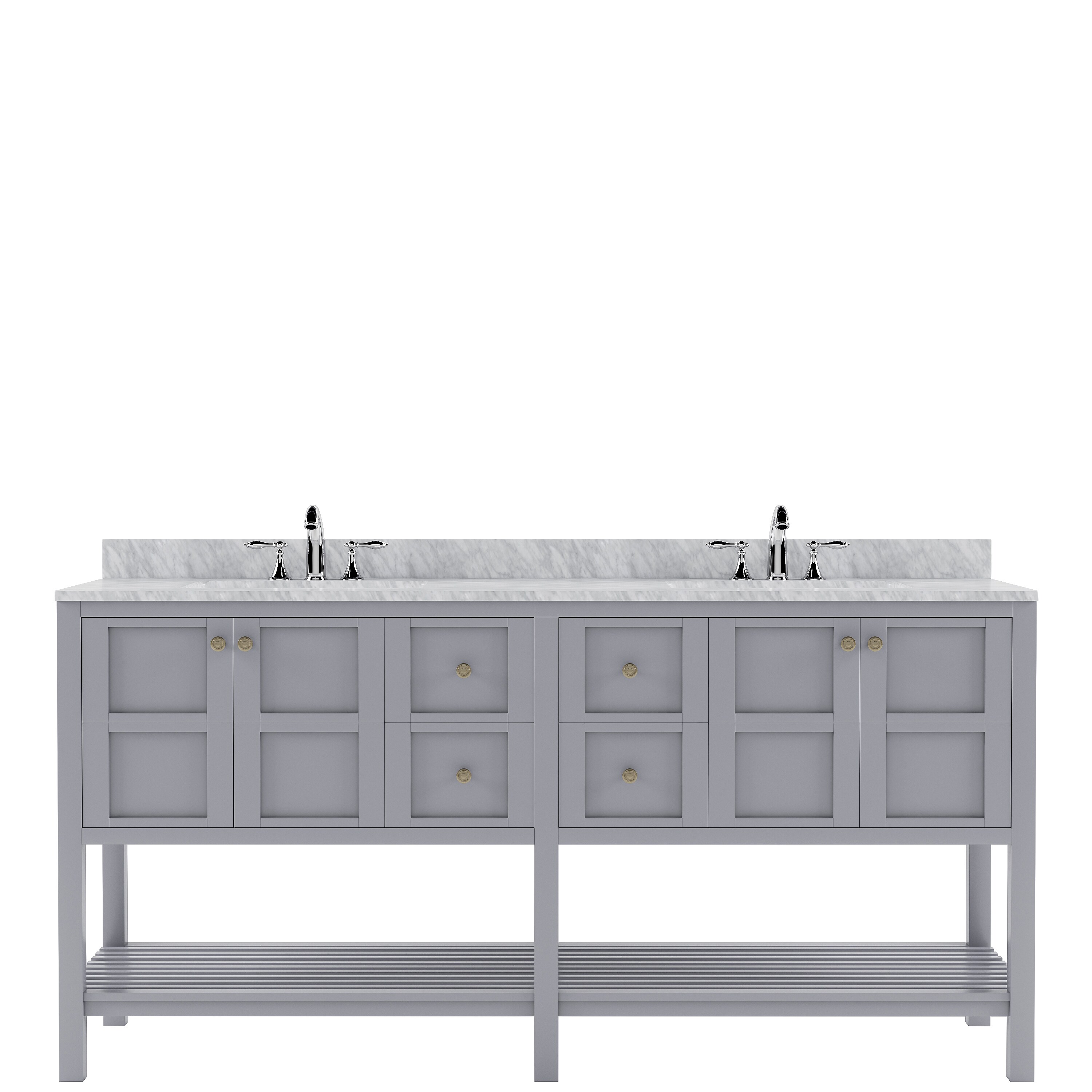 Virtu USA ED-30072-WMRO-GR Winterfell 72-in Gray Undermount Double Sink Bathroom Vanity with Italian Carrara White Marble Top (Mirror Included)