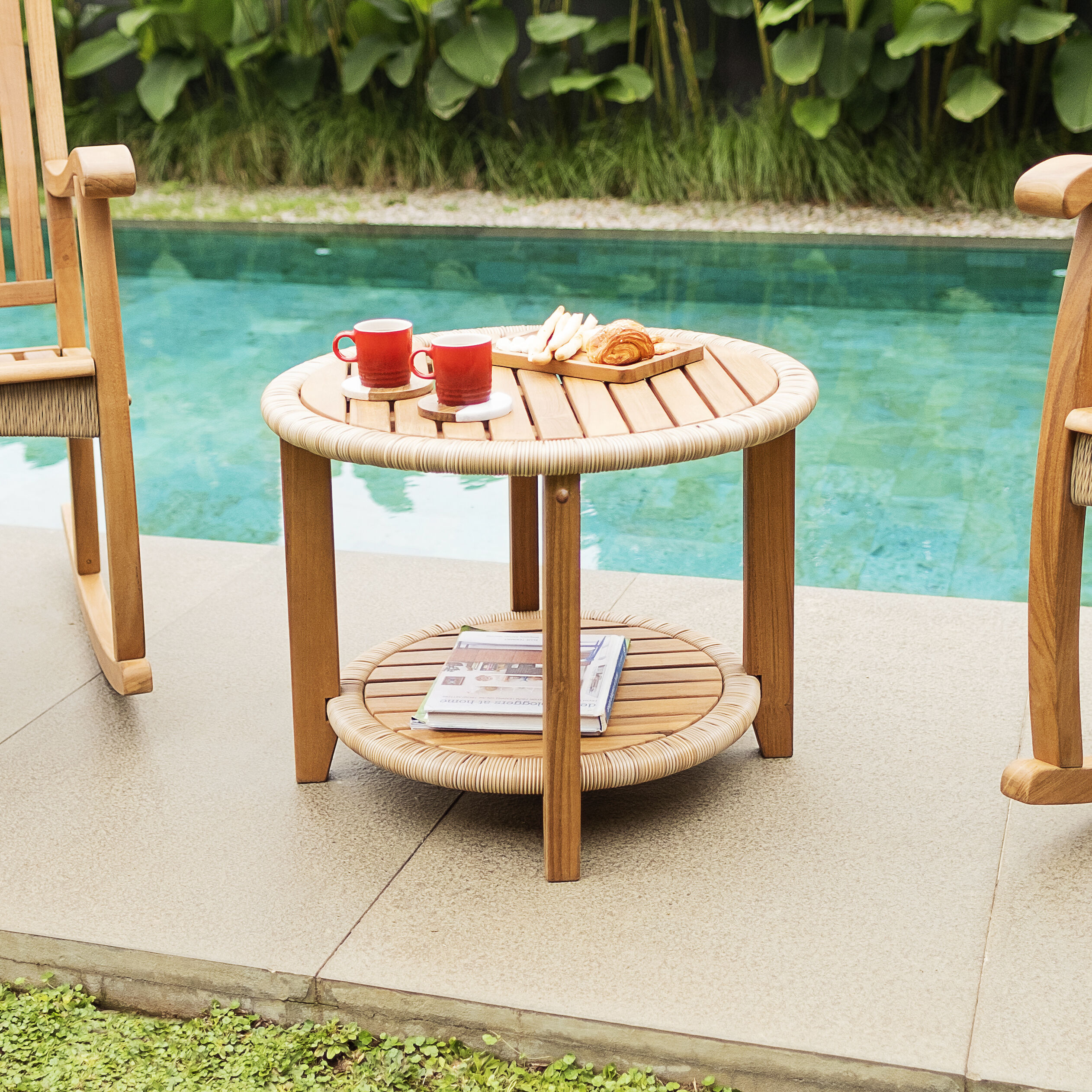 Cambridge Casual 170891-TW-XX-XX-HC Seaside Teak Wood Round Wicker Outdoor End Table 24.25-in W x 24.25-in L