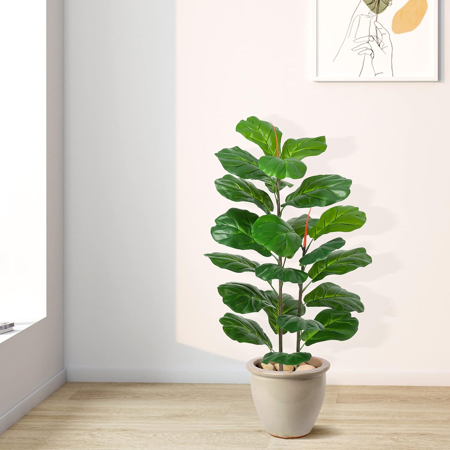 Qeetex PHO-0VEV8VYG-HF2 39in 39 Inch Artificial Fiddle Leaf Ficus Tree.  Artificial Tropical Plant with Natural Wood Trunk.  Fiddle Leaf Ficus Plant Artificial Tree for Home Decor Indoor Outdoor Office