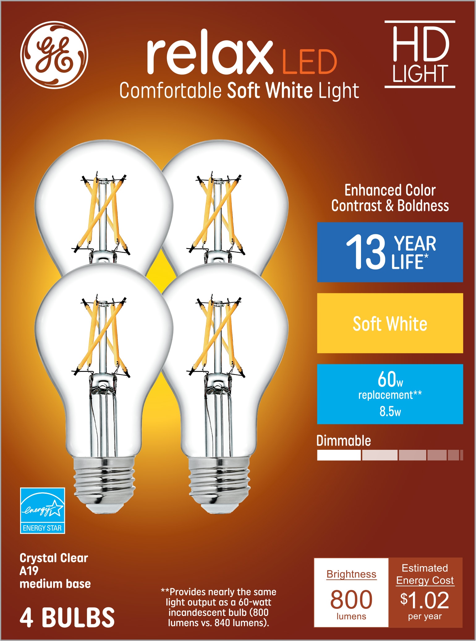 Bekendtgørelse ærme Lav et navn GE Relax 60-Watt EQ A19 Soft White Medium Base (e-26) Dimmable LED Light  Bulb (4-Pack) in the General Purpose LED Light Bulbs department at Lowes.com
