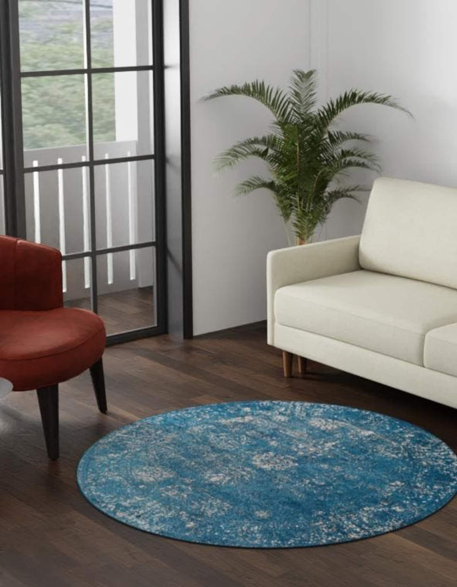 Unique Loom 3147033 Sofia 7 x 7 (ft) Loomed Polypropylene Blue Round Indoor Floral Bohemian/Eclectic Area rug