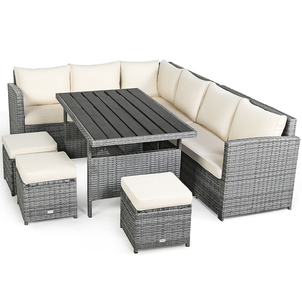 Sunrinx MG51-3-XH 7 -Piece Rattan Patio Conversation Set with Off-white Cushions