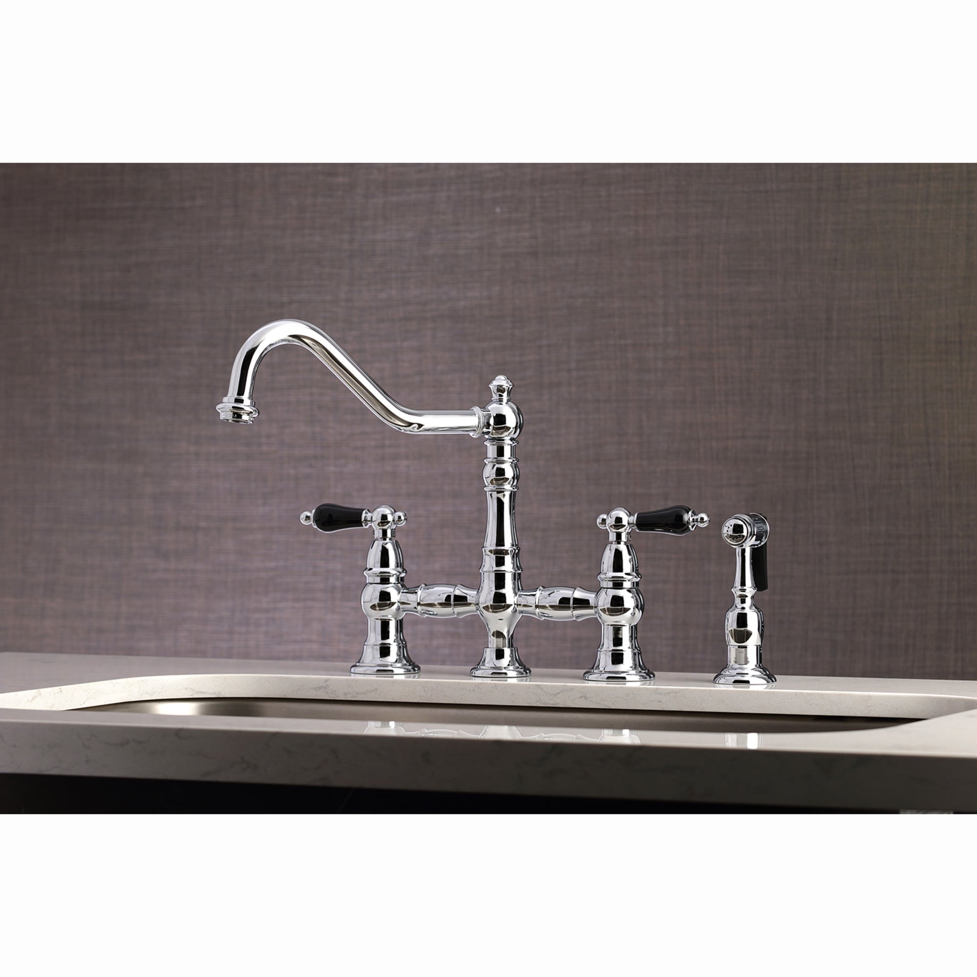 Kingston Brass WLKS3271PKLBS Duchess Polished chrome Double Handle Deck-mount Bridge Kitchen Faucet with Sprayer ( Side Sprayer Included )