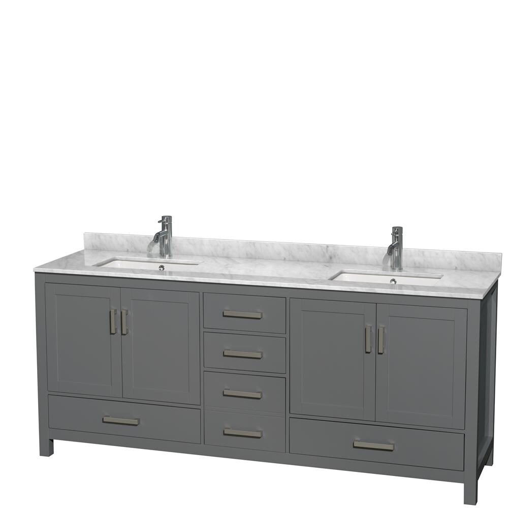 Wyndham Collection WCS141480DKGCMUNSMXX Sheffield 80-in Dark Gray with Brushed Chrome Trim Undermount Double sink Bathroom Vanity with White Carrara Marble Natural marble Top