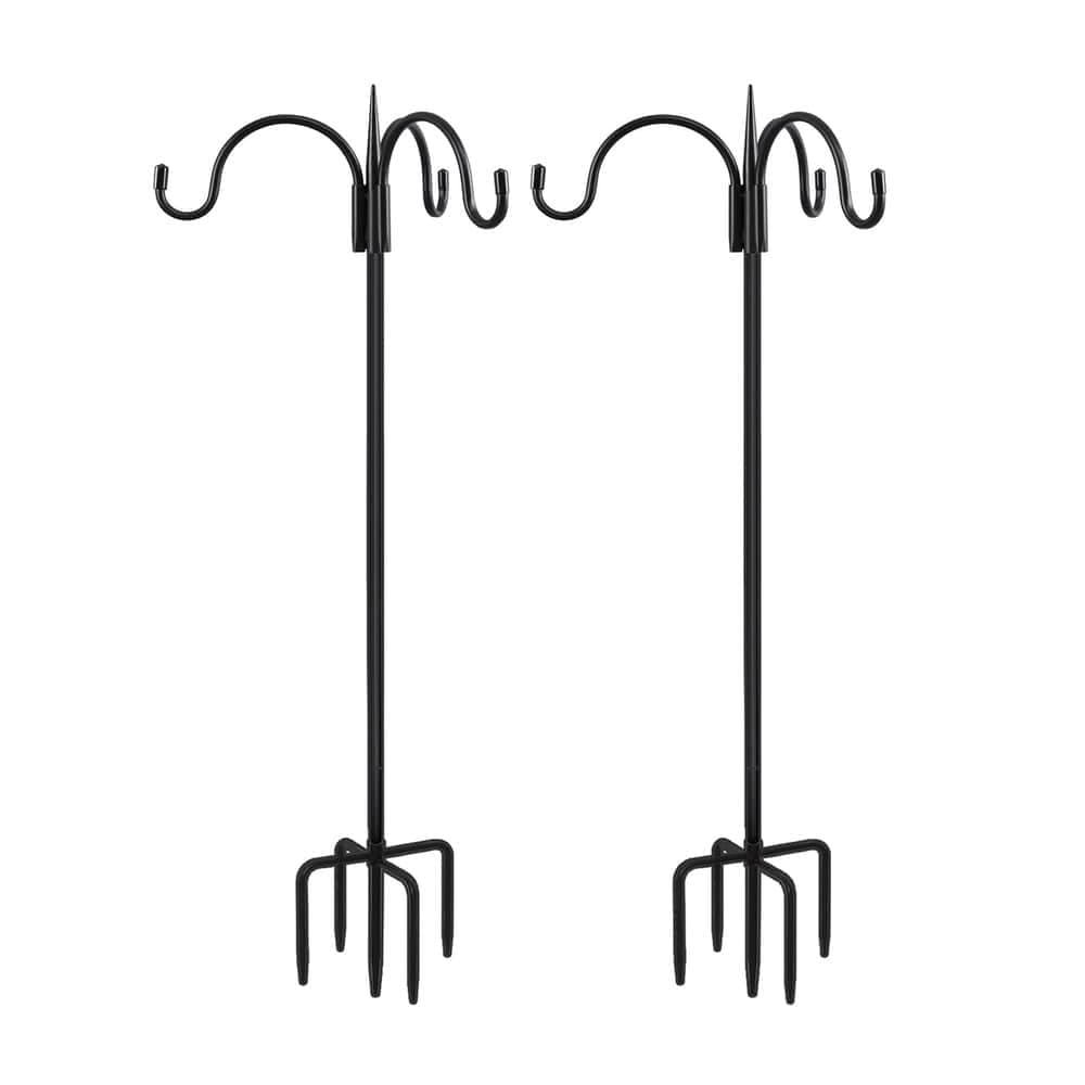 Aoibox  92 Inch Adjustable Three Hook Shepherds Hook 5 Prong Base Outdoor Bird Feeder Pole for Hanging Plants Solar Lanterns Wind Chimes 2 Pack