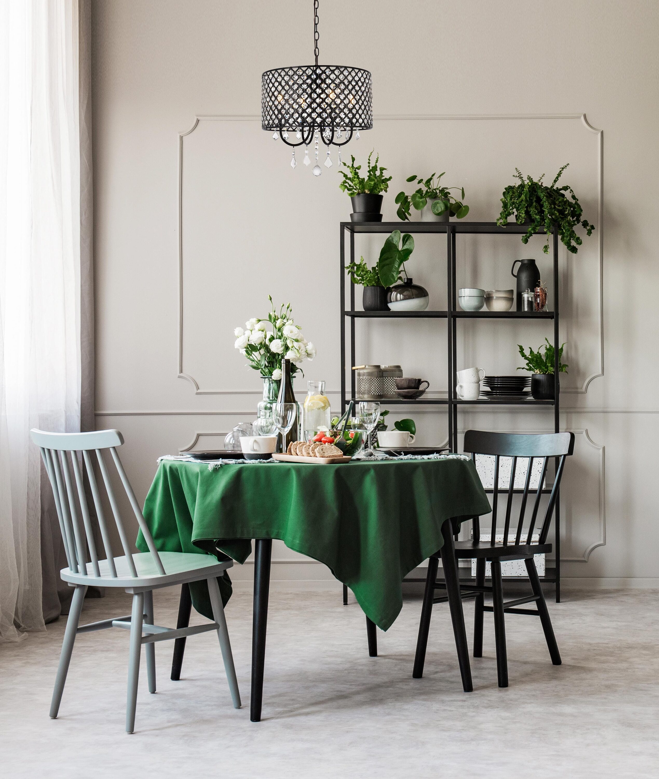 Elegant Crystal and Iron Black Drum Pendant with Lattice Shade
