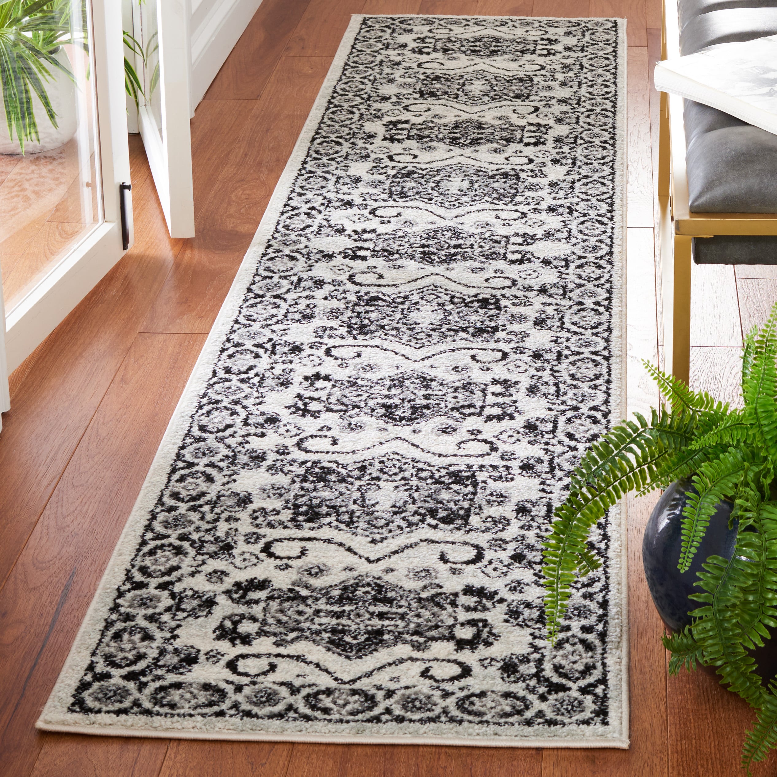 Tulum 285A Ivory Black 2 x 9 Rectangular Runner rug