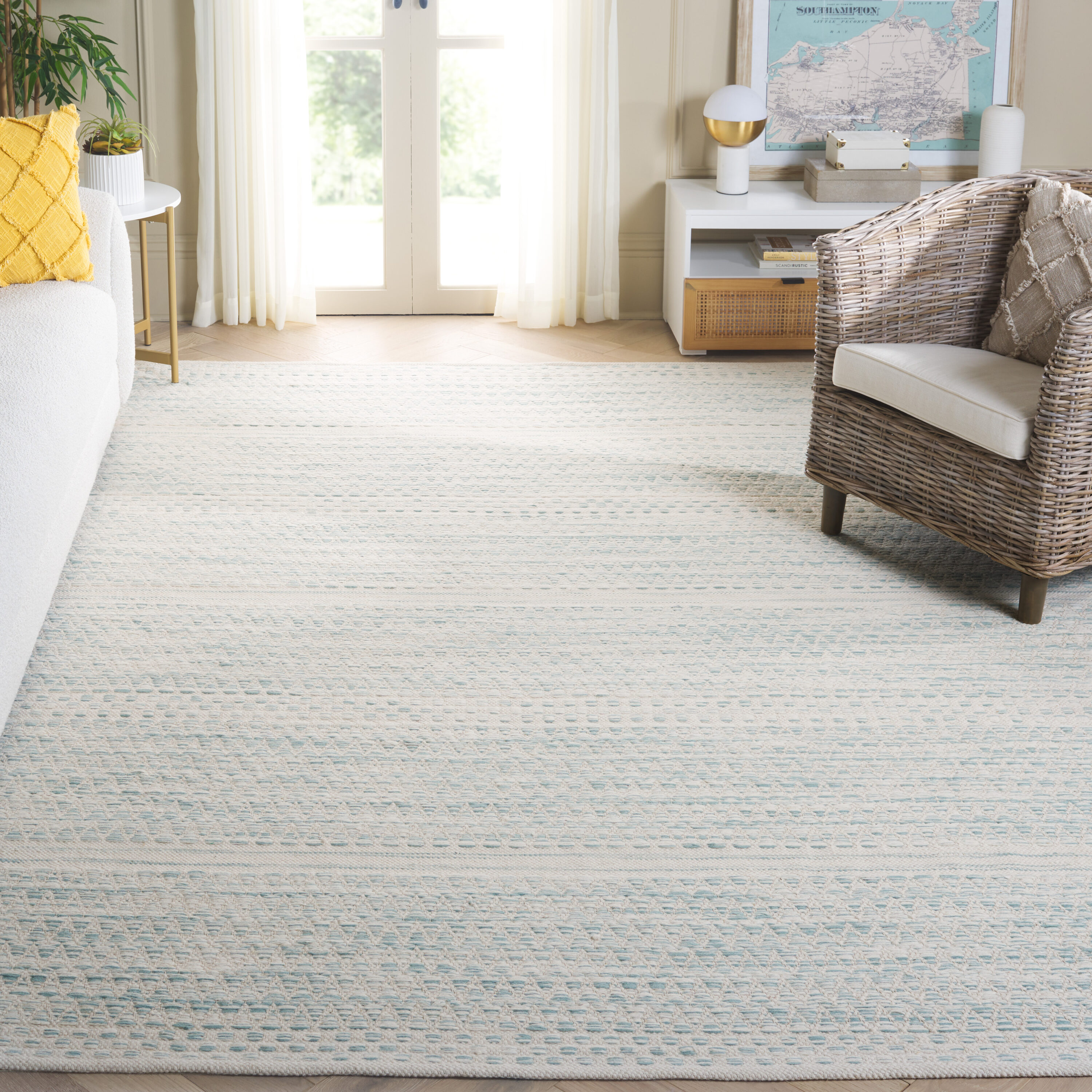  Kilim 954 Ivory/Light Blue Contemporary 8Ft x 10Ft Large Rectangle Rug