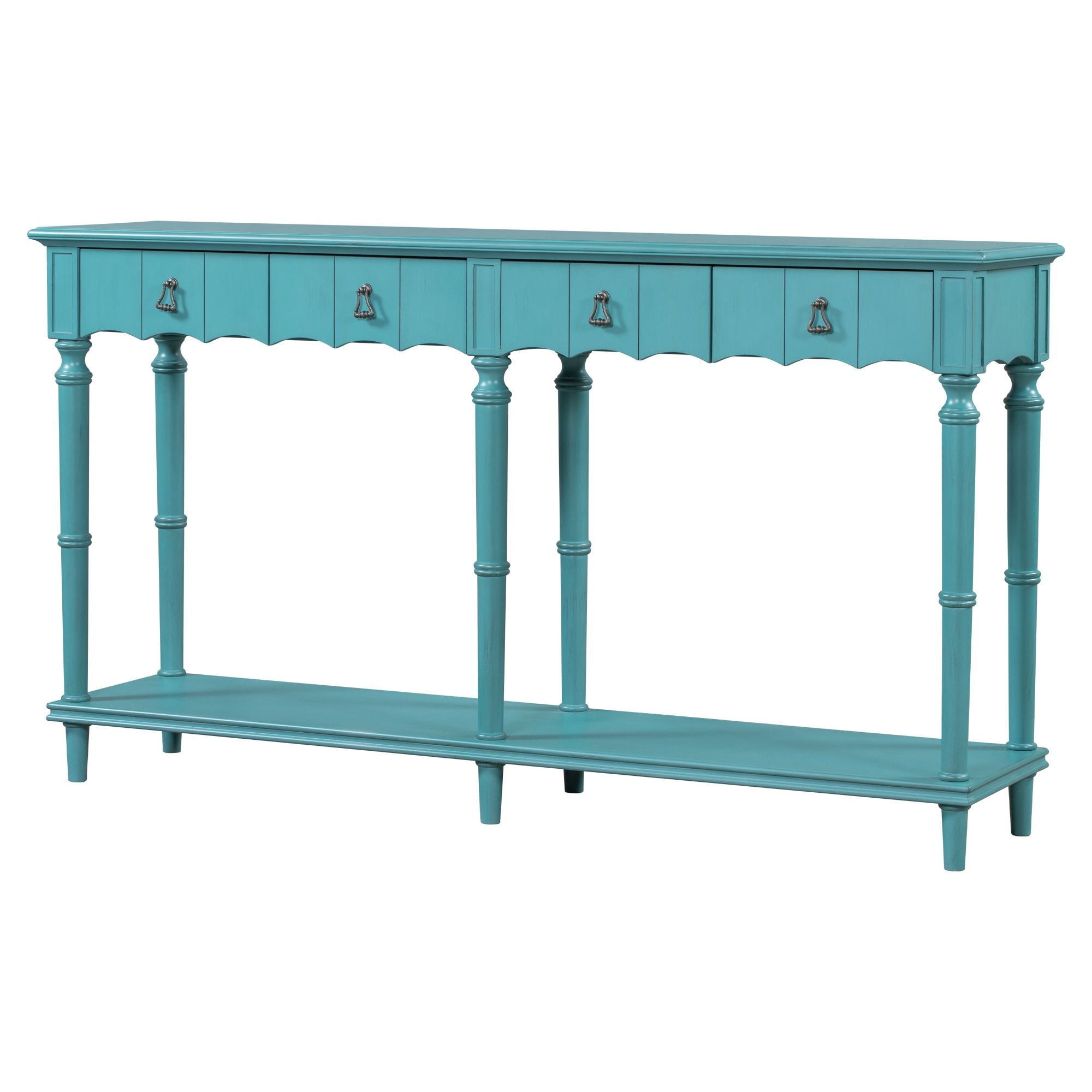 Yiekholo Green Wood Console Table with 4 Drawers and Bottom Shelf ...