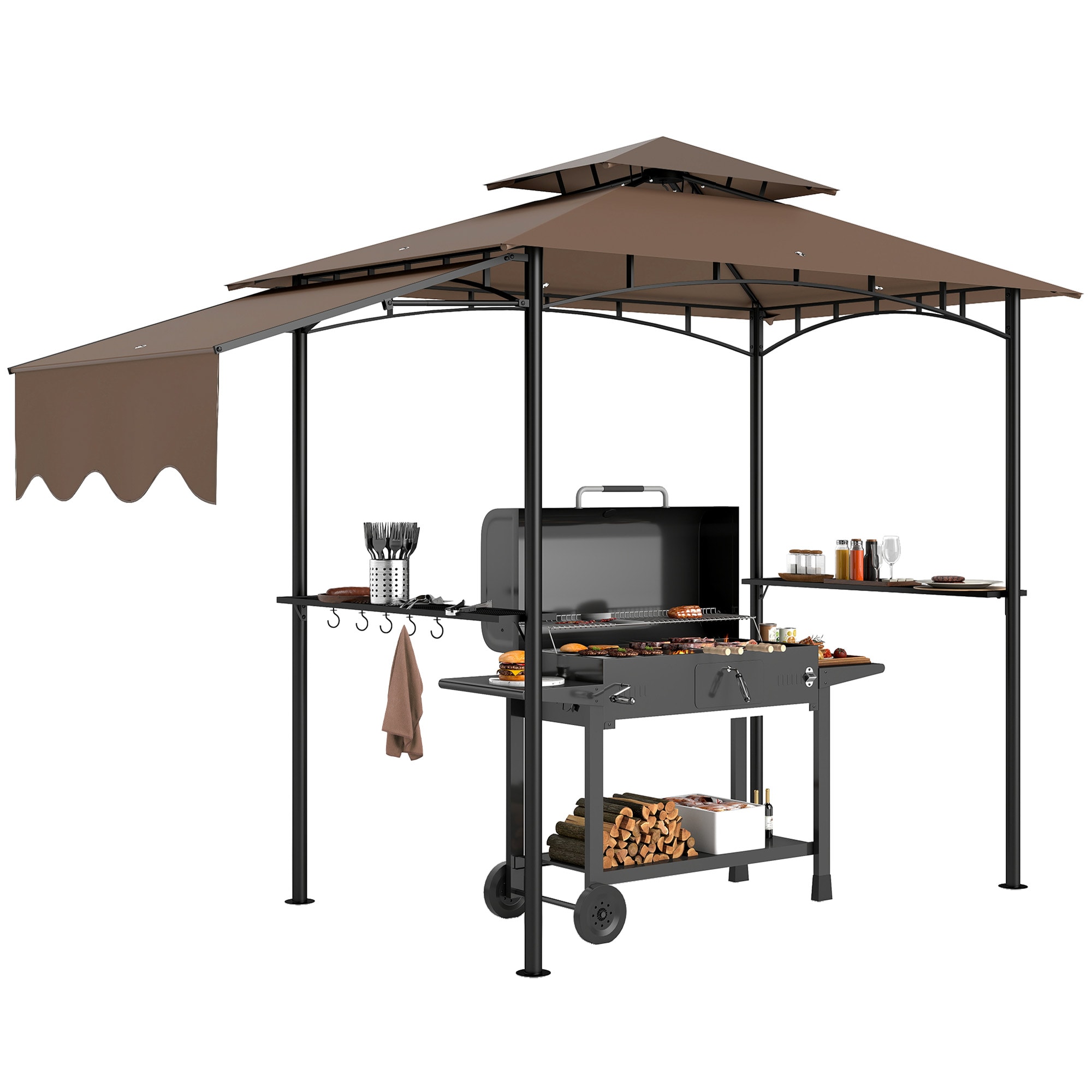 LUXEYARD Manual Sun Protection Awning For Patio Door Or Window Shelves Inch Grill 8 Inch And 5 Inch Brown