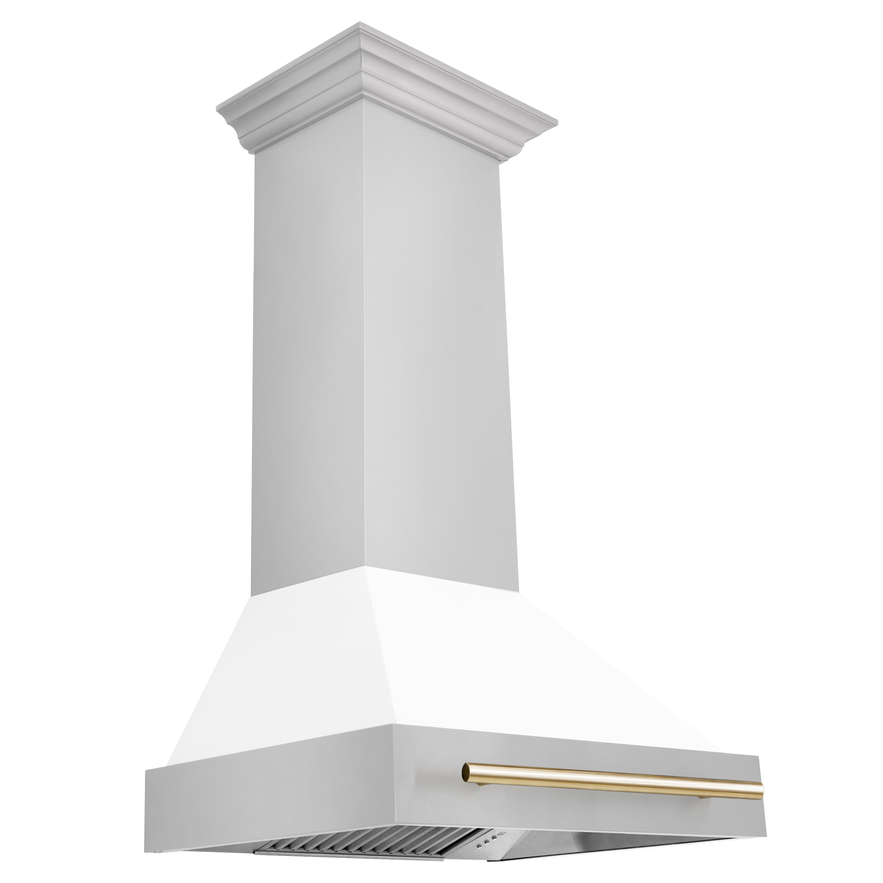 Autograph Edition 30 in. 400 CFM Ducted Vent Wall Mount Range Hood in Stainless Steel, White Matte & Polished Gold -  ZLINE Kitchen and Bath, 8654STZ-WM30-G