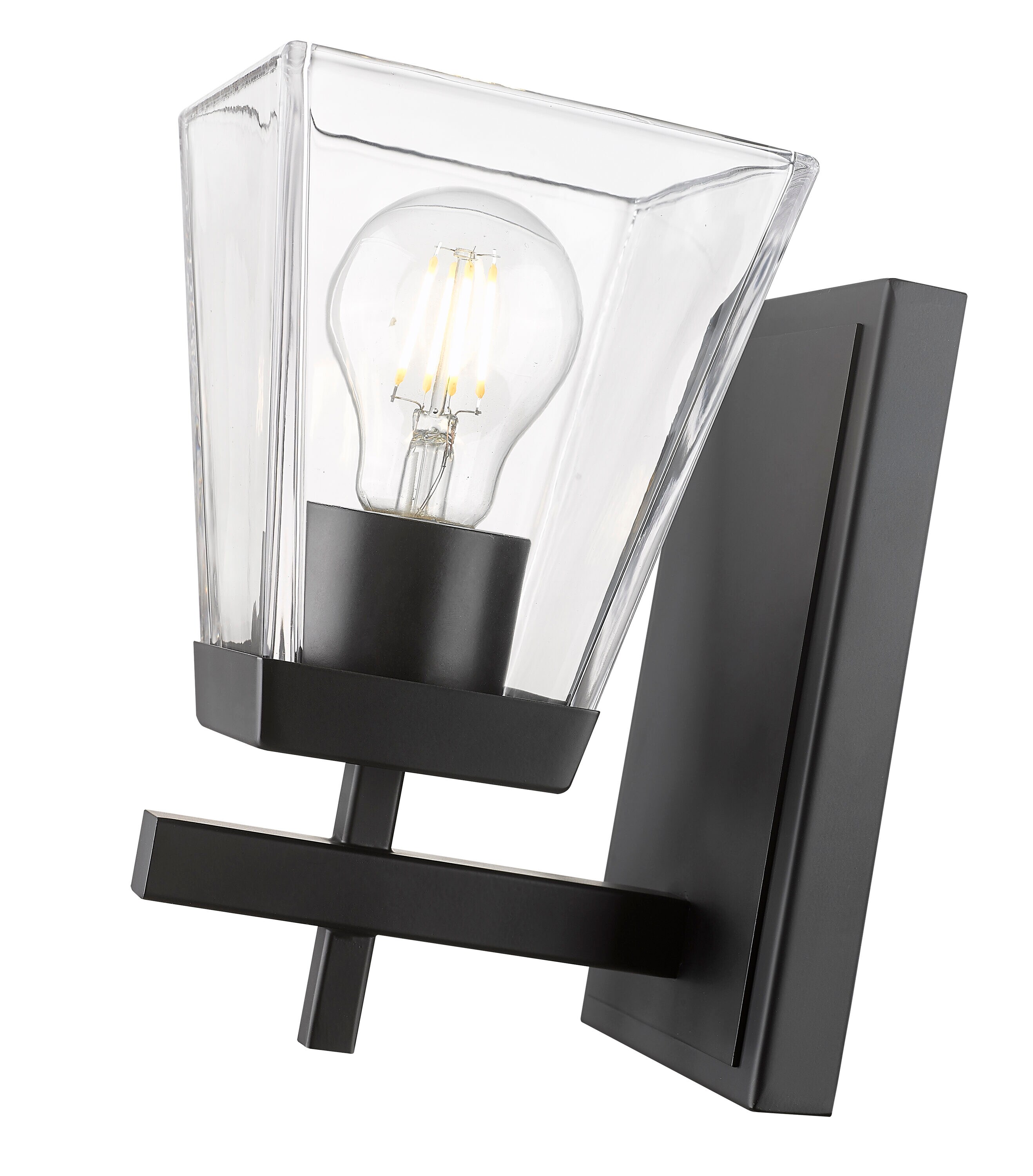 Lauren Matte Black 8.5" Modern Wall Sconce with Clear Flared Glass