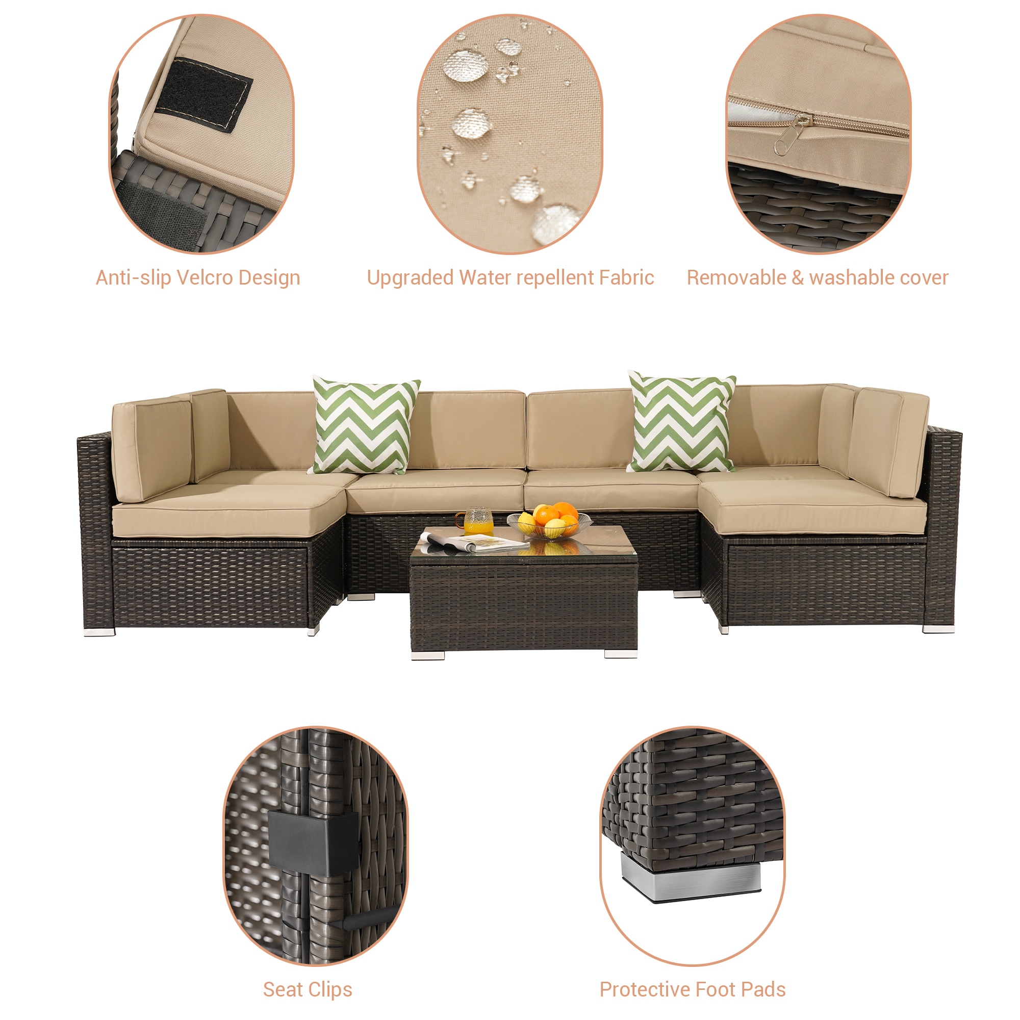 ACEGOSES Patio Conversation Set 7-Piece Wicker Patio Conversation Set ...