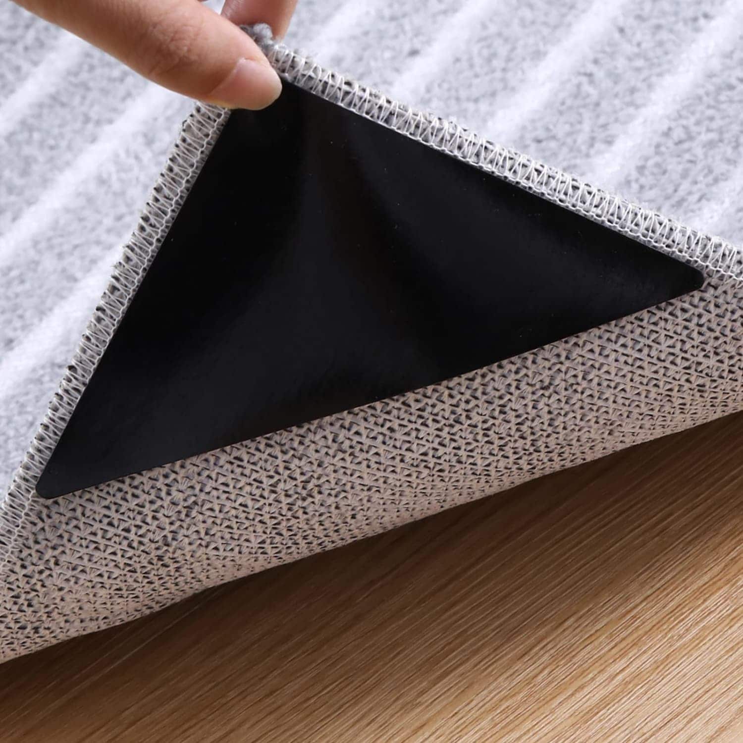 OGETFUUR Triangle 16-Piece Anti-Slip Black Rug Gripper Set Reusable Non-Slip Pads for Hardwood Tile Floor Carpet Tape