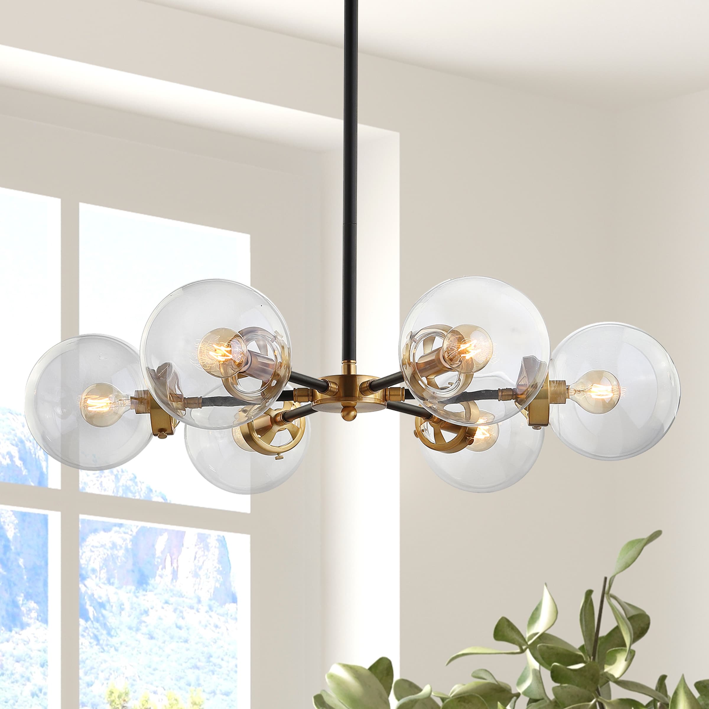 Caleb 28" Black and Brass Gold Sputnik LED Chandelier