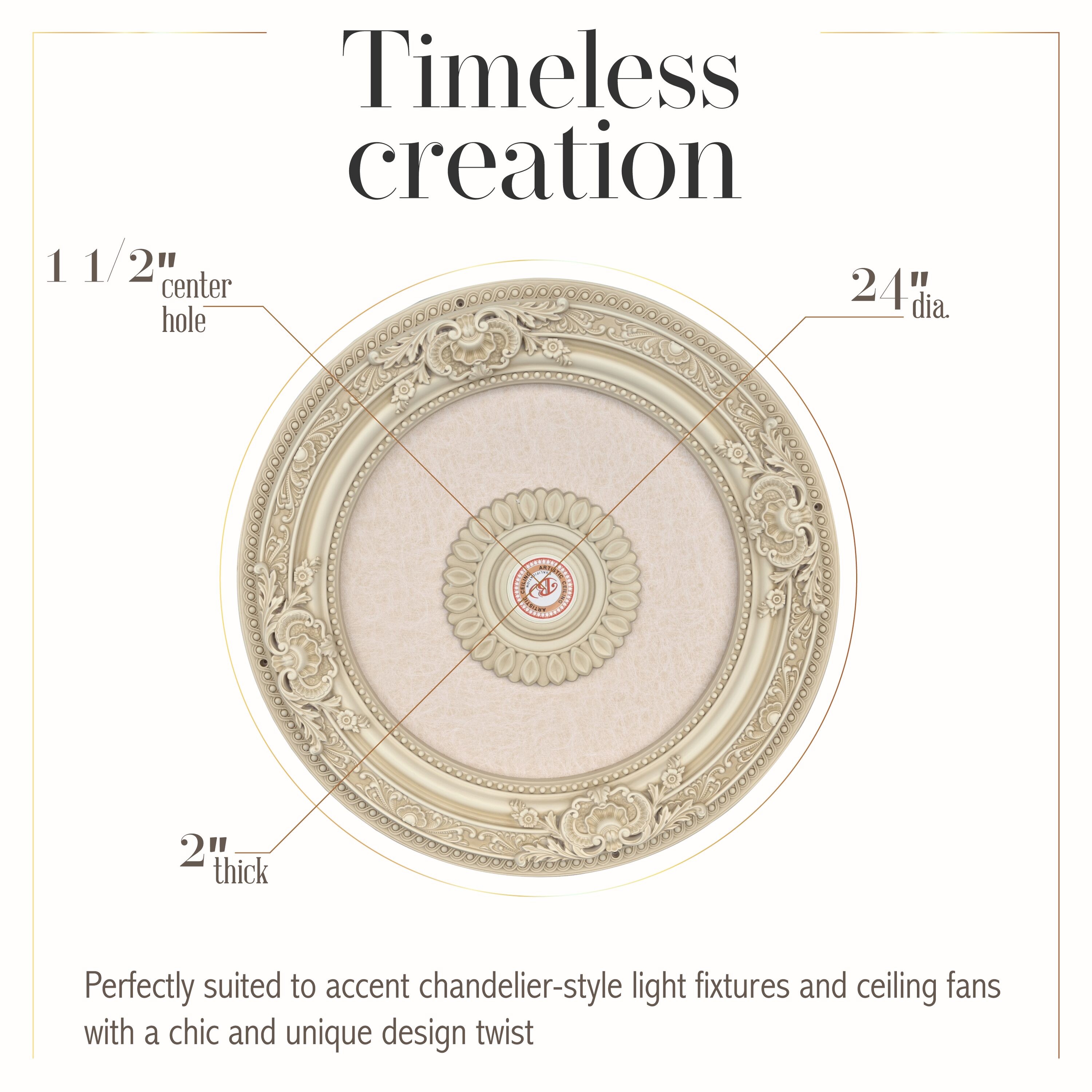 Cream Antique Polystyrene Round Ceiling Medallion, 24 Inches