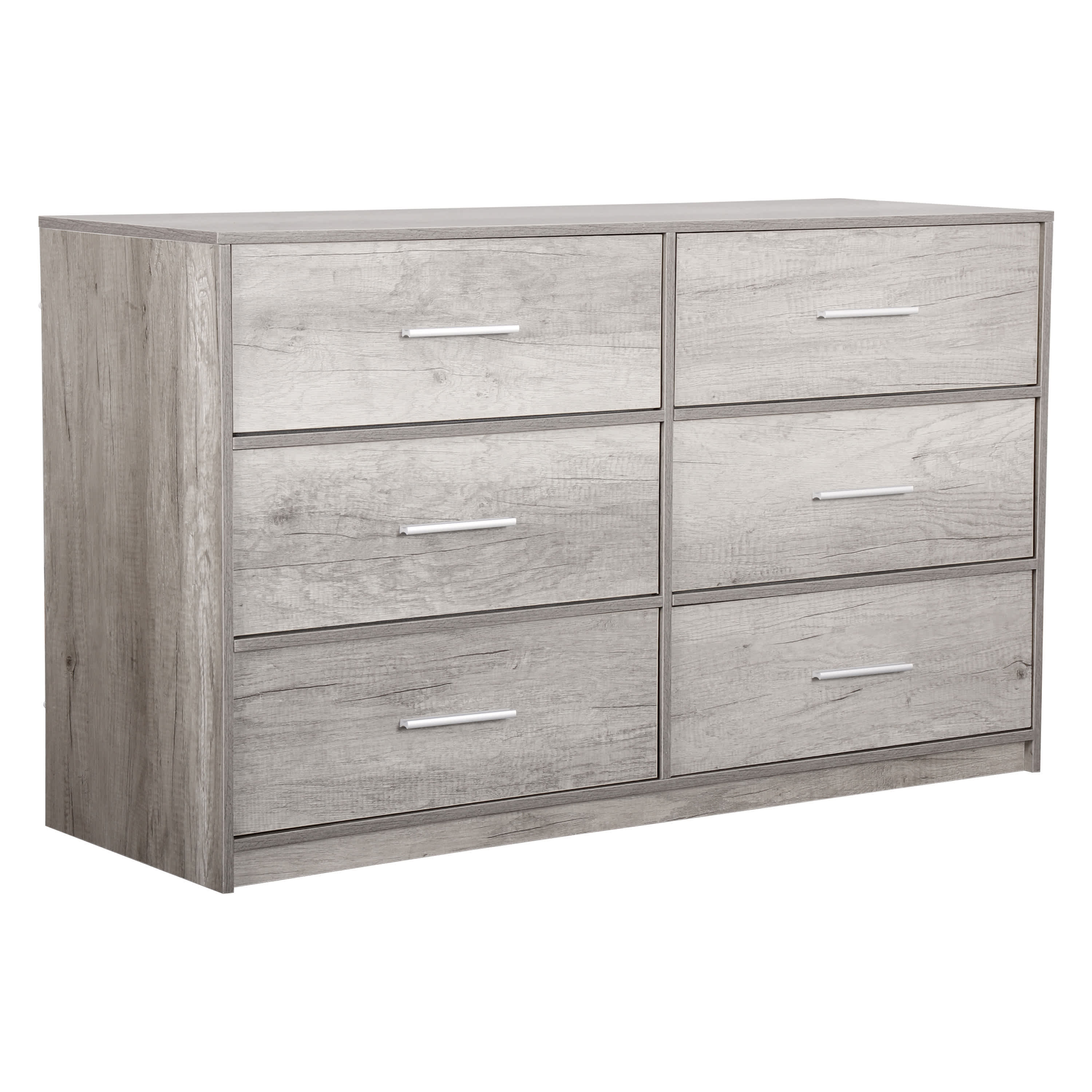 Etokfoks  6 drawer dresser with large grey fabric drawers water resistant wood top sturdy MDF frame lightweight 44.5 W x 15.75 D x 26.5 H